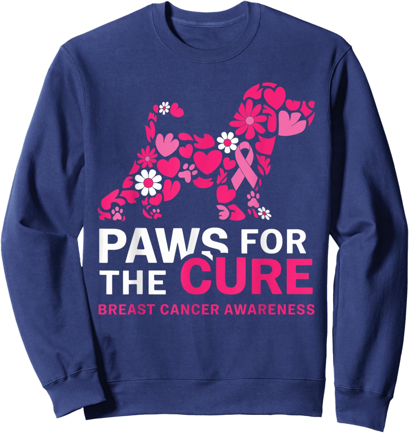Paws For The Cure Pink Beagle Breast Cancer Awareness Month Sweatshirt - Sweatshirt | Navy