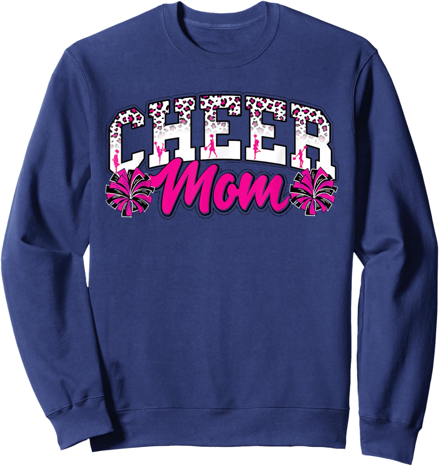 Pink Leopard Cheer Mom Cheerleader Mama Cheerleading Mother Sweatshirt - Sweatshirt | Navy