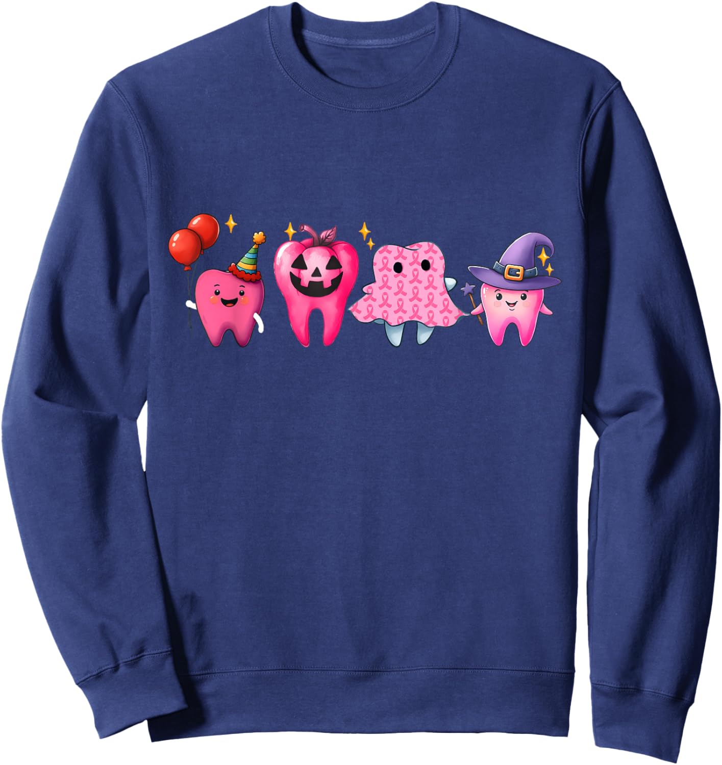 Dental Breast Cancer Awareness Tooth Dental Pink Ribbon Sweatshirt - Sweatshirt | Navy