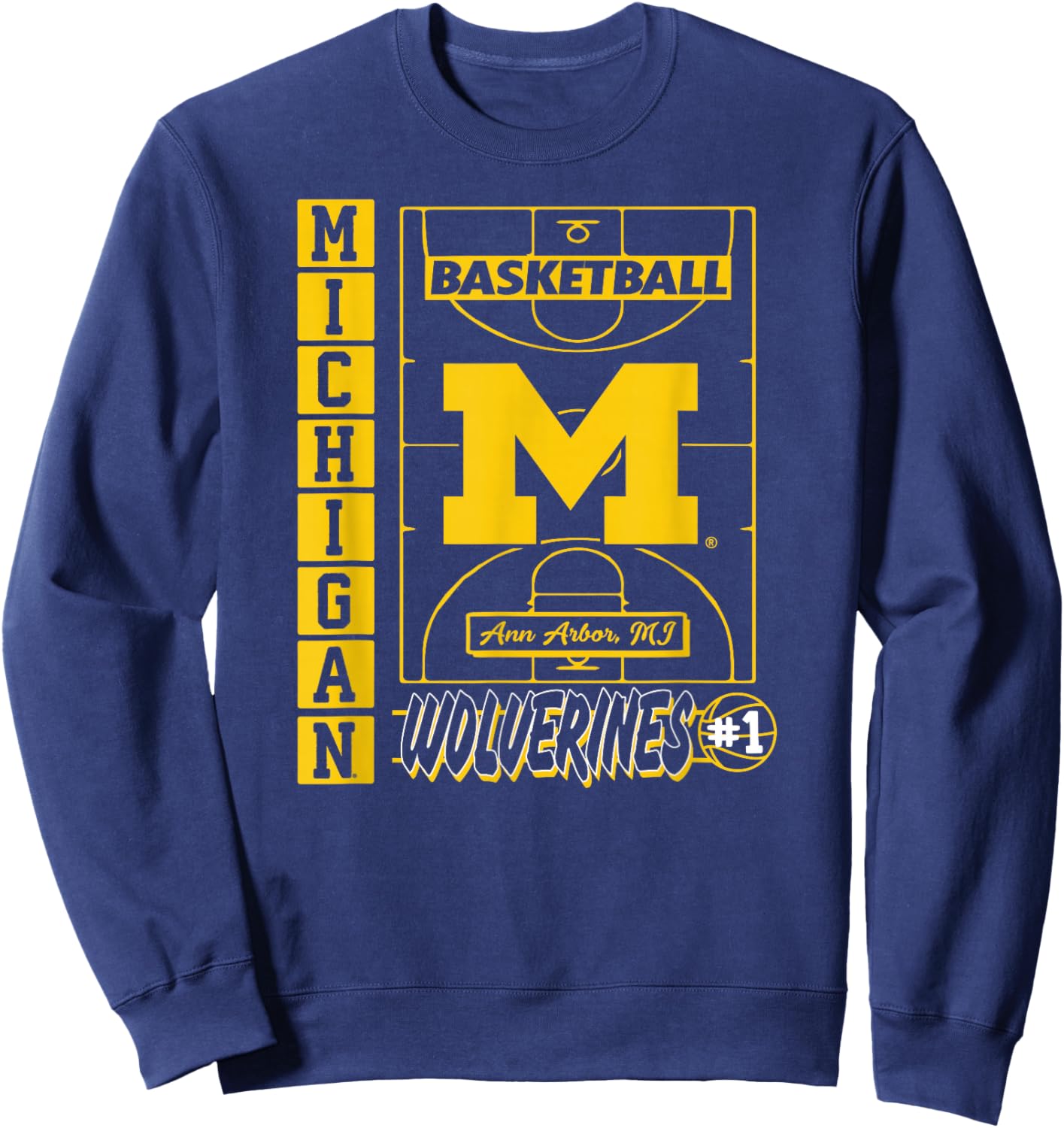 Michigan Wolverines Basketball Vintage Court Navy Sweatshirt - Sweatshirt | Navy