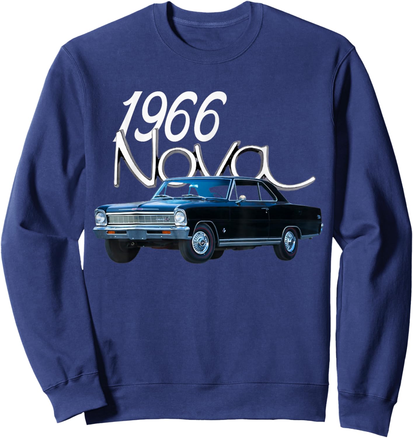 1966 66 Chevys Nova Classic Car Old School Muscle Blue Car Sweatshirt - Sweatshirt | Navy