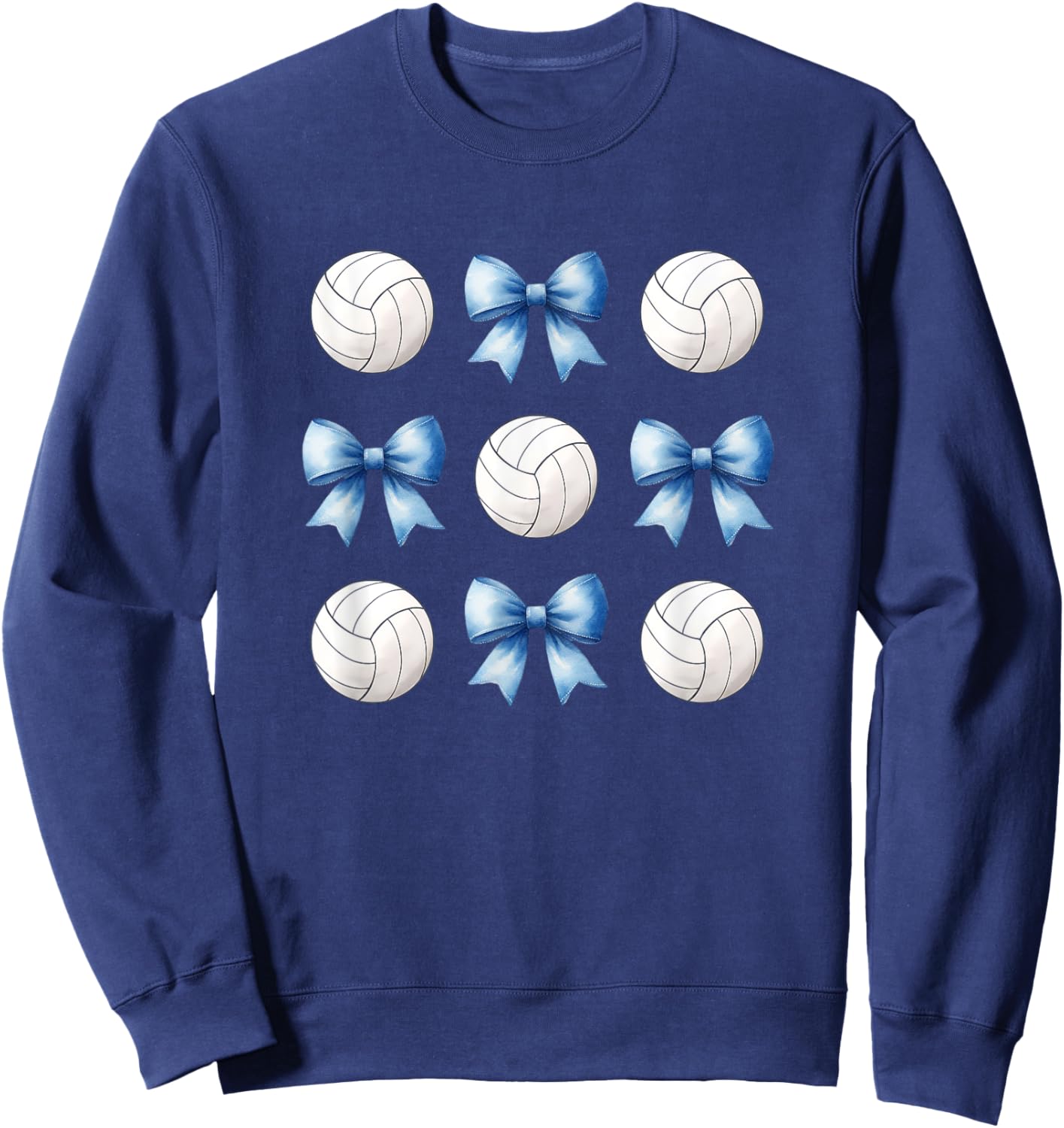 Volleyballs & Light Blue Bows Girls Volleyball Team Player Sweatshirt - Sweatshirt | Navy