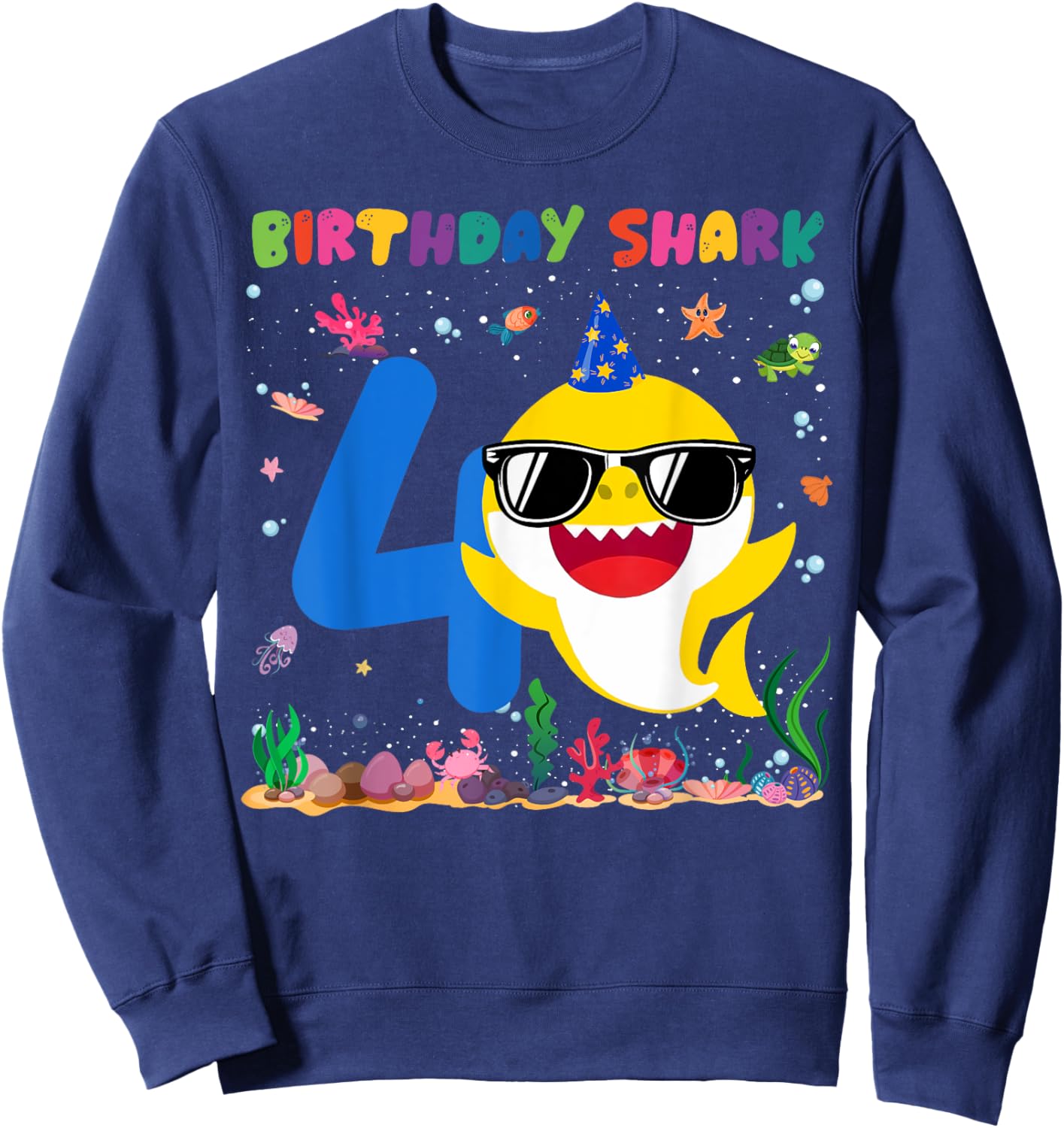 4 Year Old Birthday Shark 4th Toddlers Birthday Boy Girl Sweatshirt - Sweatshirt | Navy