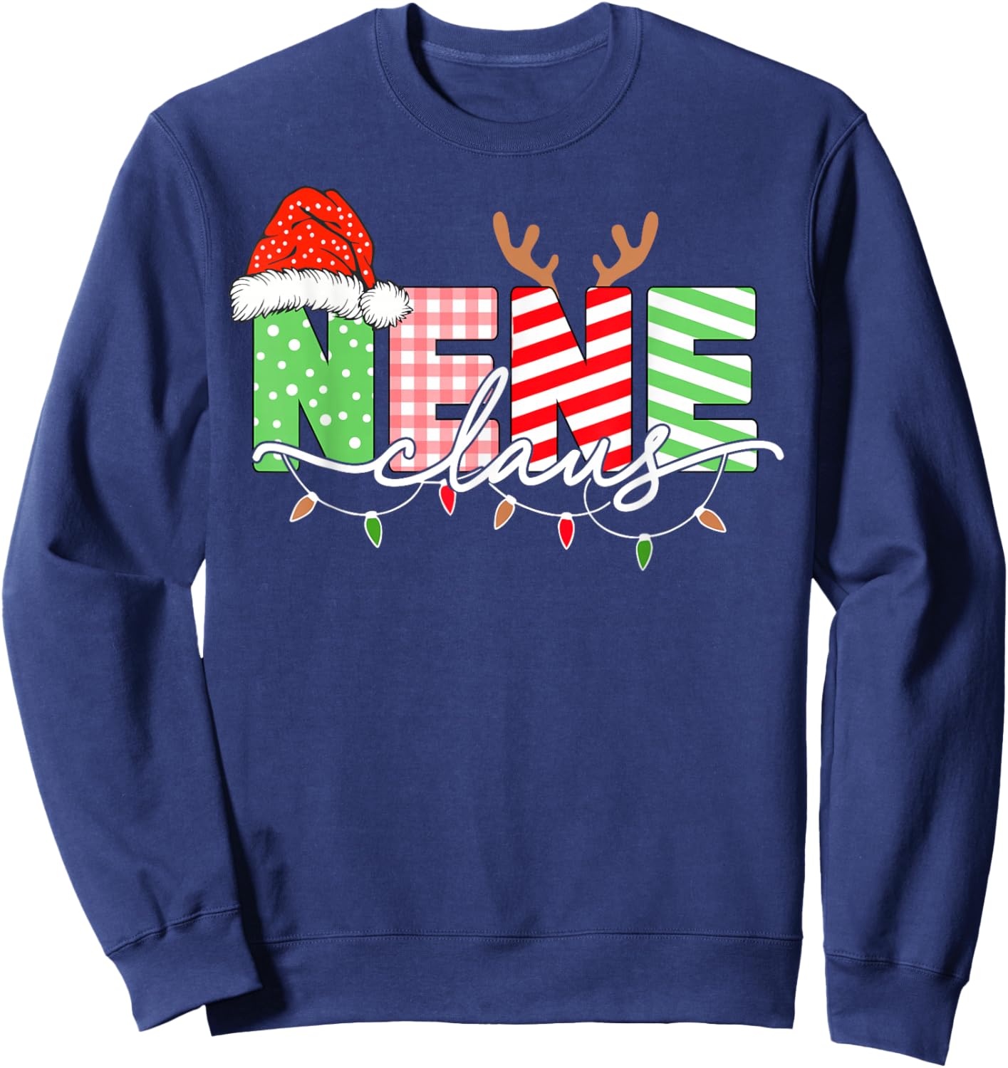 Nene Claus Christmas Lights Santa Hat Family Matching Sweatshirt - Sweatshirt | Navy