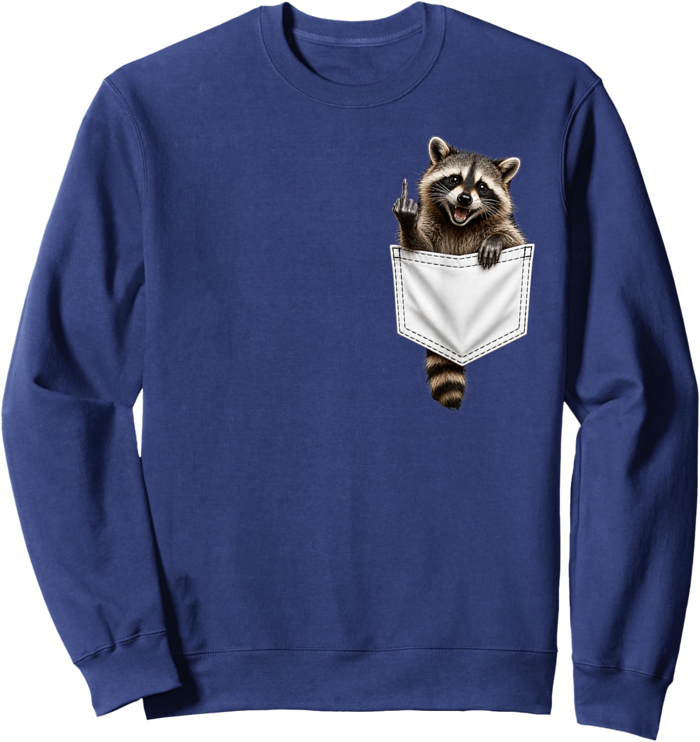 Raccoon in Pocket Giving The Middle Finger Flipping The Bird Sweatshirt - Sweatshirt | Navy