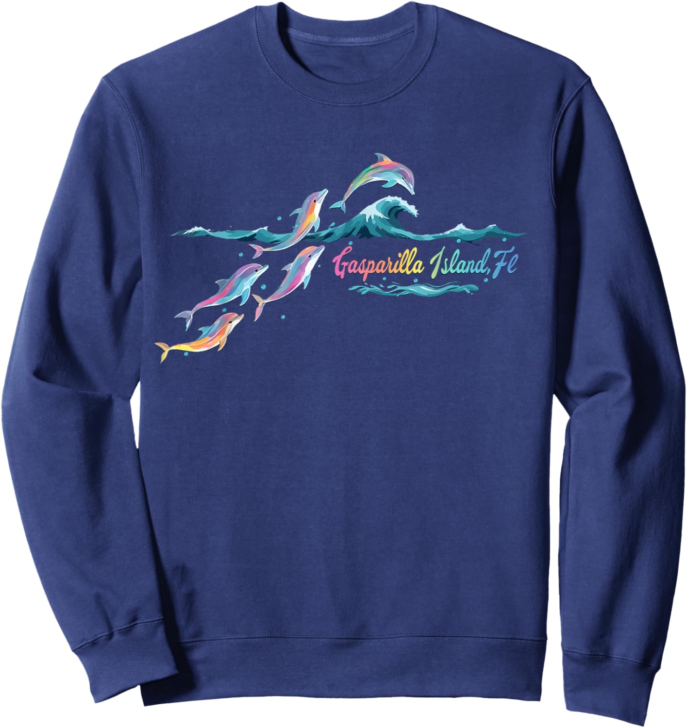Gasparilla Island Florida Colorful Dolphin Lover Beach Sweatshirt - Sweatshirt | Navy