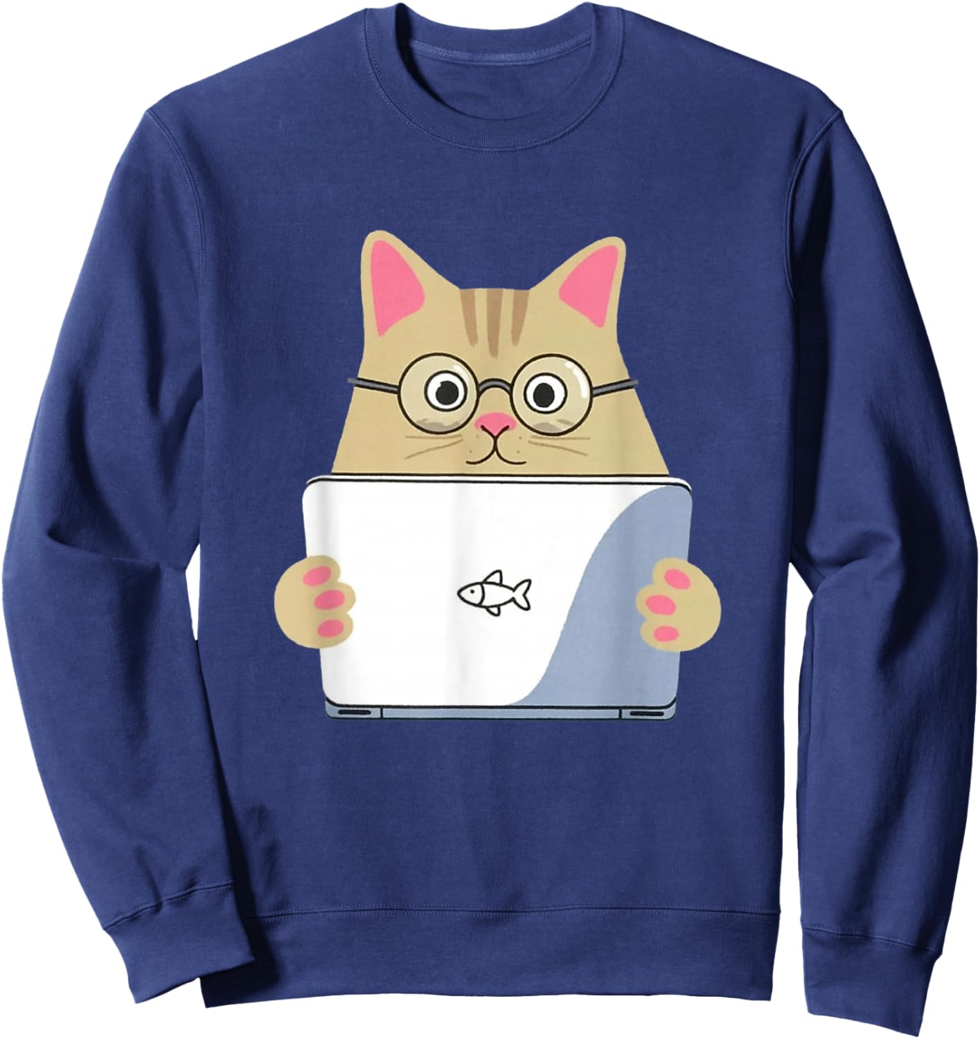 Cute Cat Laptop Funny Tech Kitty Graphic for Cat Lovers Sweatshirt - Sweatshirt | Navy