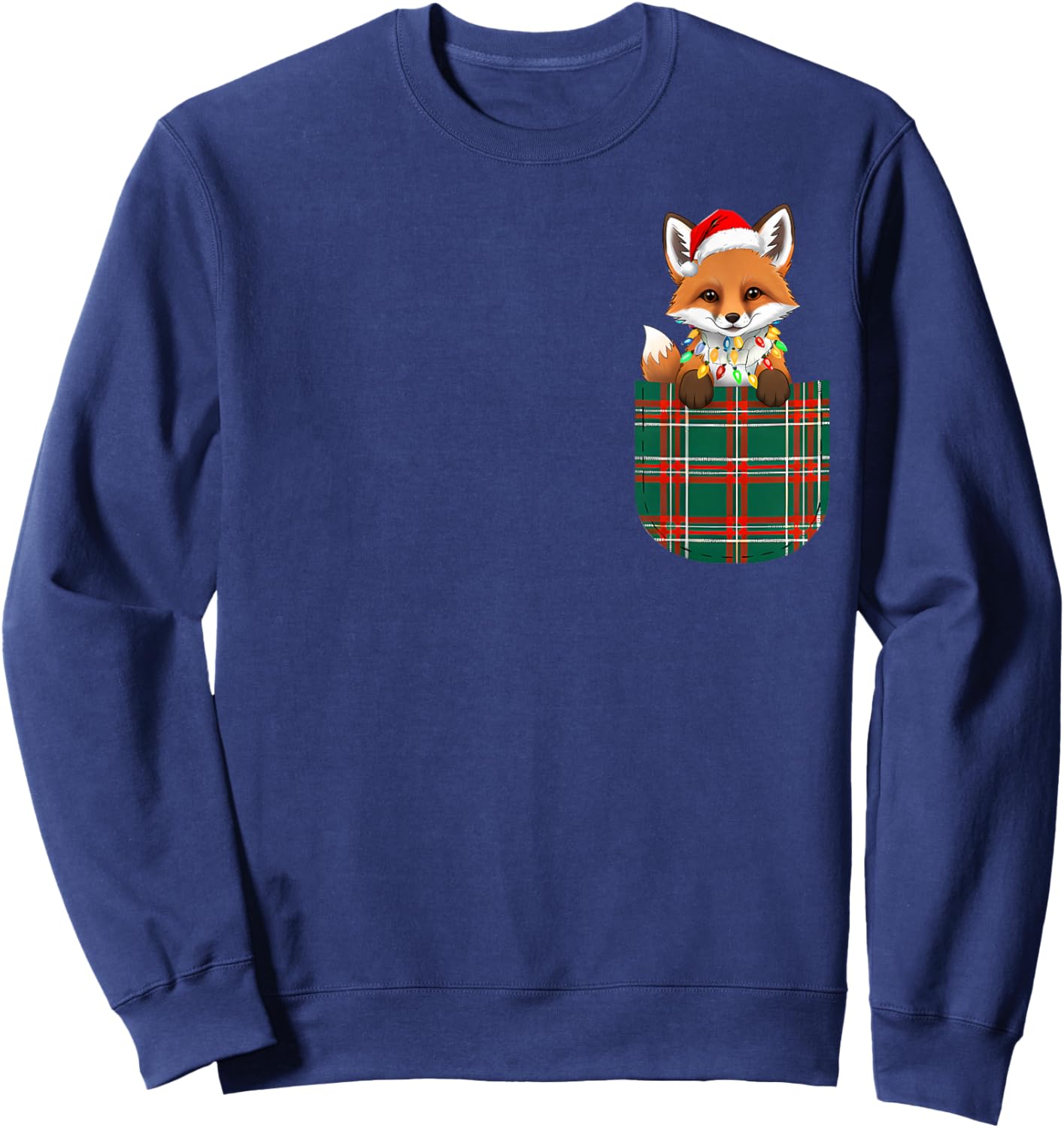 Fox Buffalo Plaid Green Red White Pocket Christmas Men Women Sweatshirt - Sweatshirt | Navy