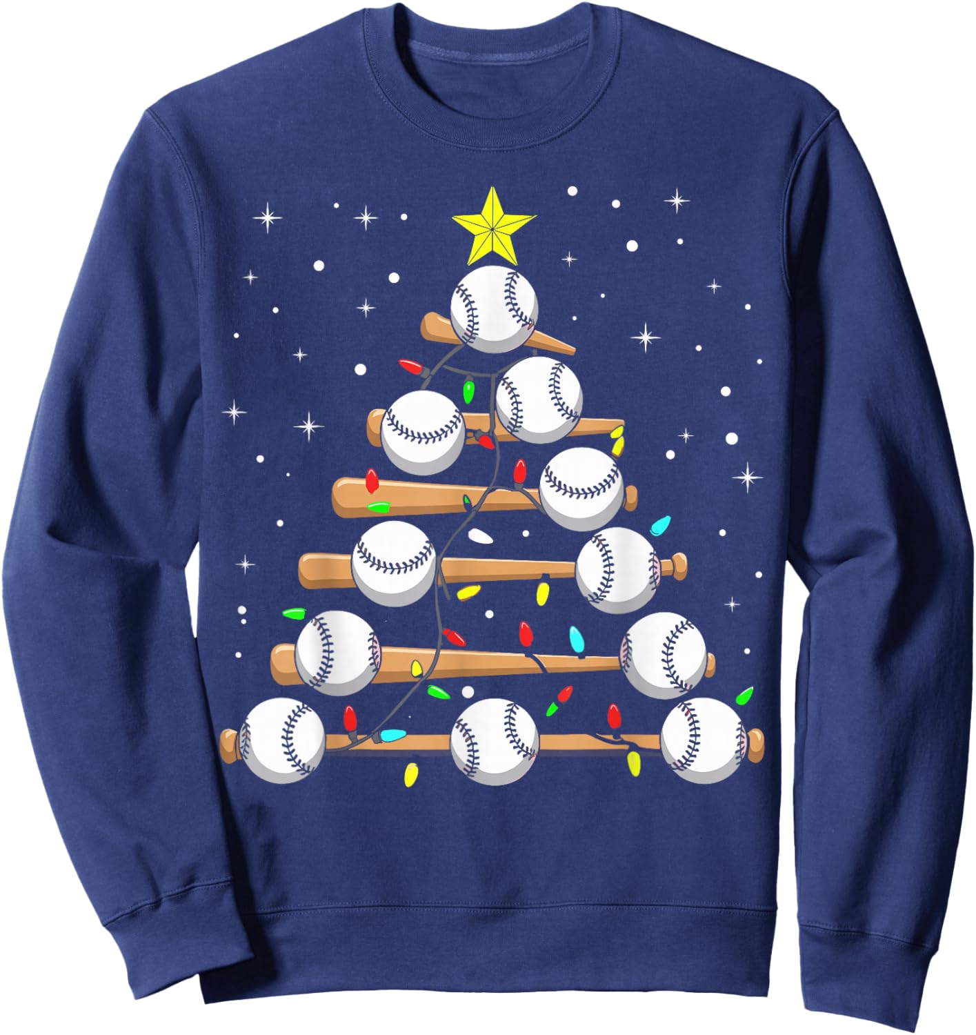 Funny Baseball Player Xmas Baseball Christmas Tree Sweatshirt - Sweatshirt | Navy