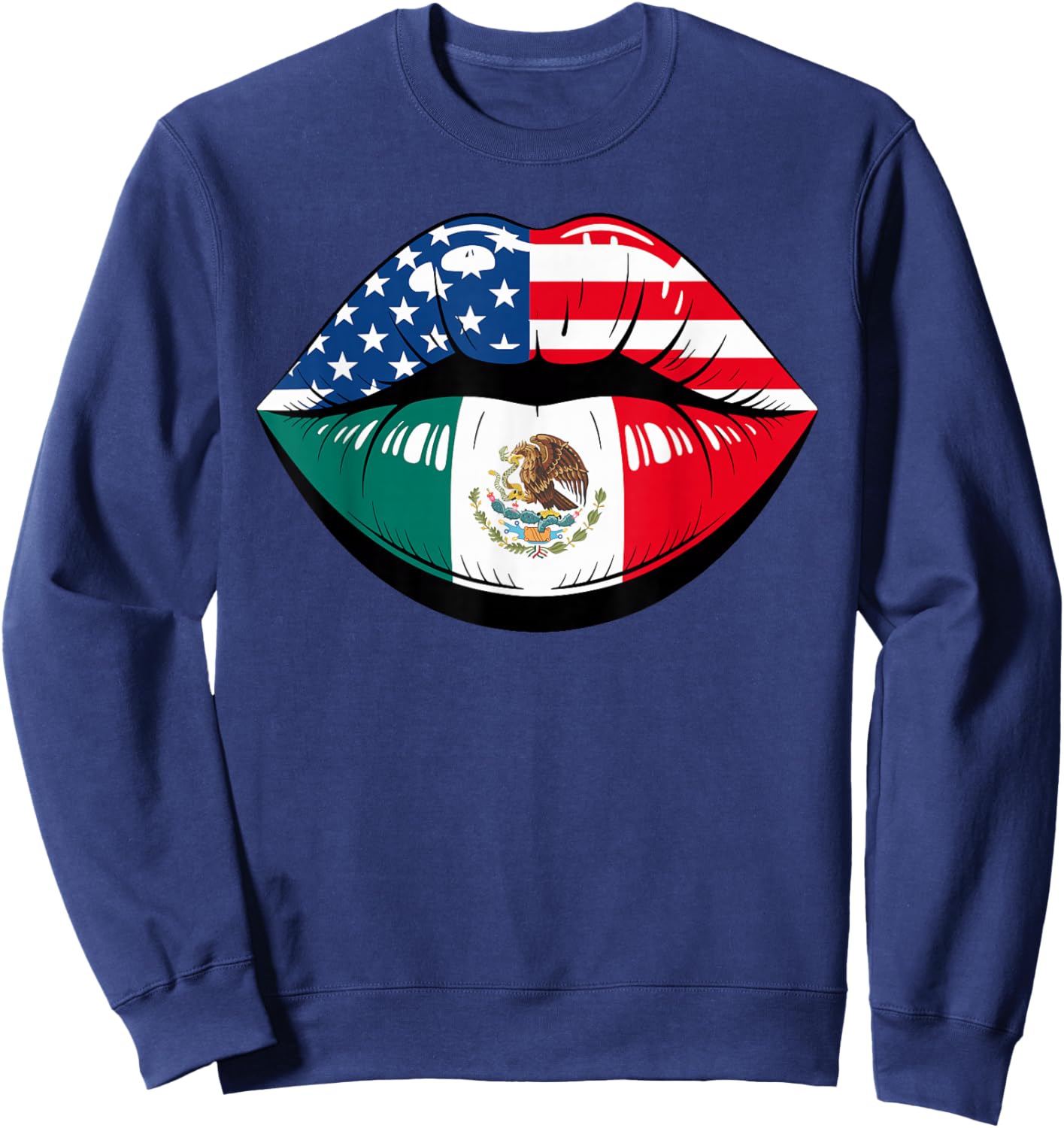 Lips Half American Mexican Roots Mexico USA America Sweatshirt - Sweatshirt | Navy