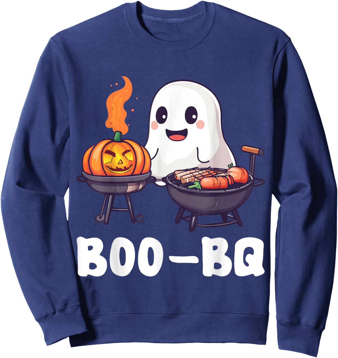 Fun BBQ Barbecue Boo Ghost Halloween Matching Costume Boo-BQ Sweatshirt - Sweatshirt | Navy