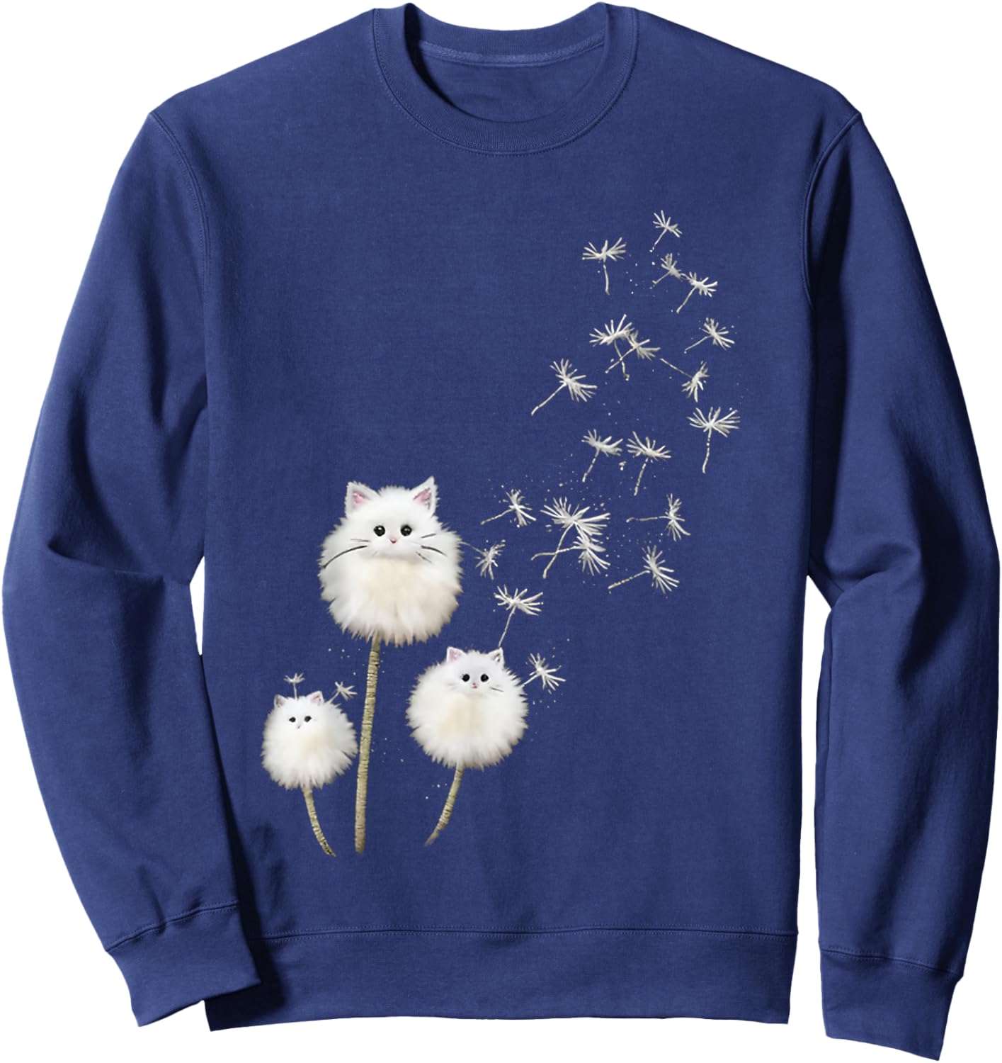 Women's just Breathe Fuzzy cat & Dandelion Cozy Sweatshirt - Sweatshirt | Navy