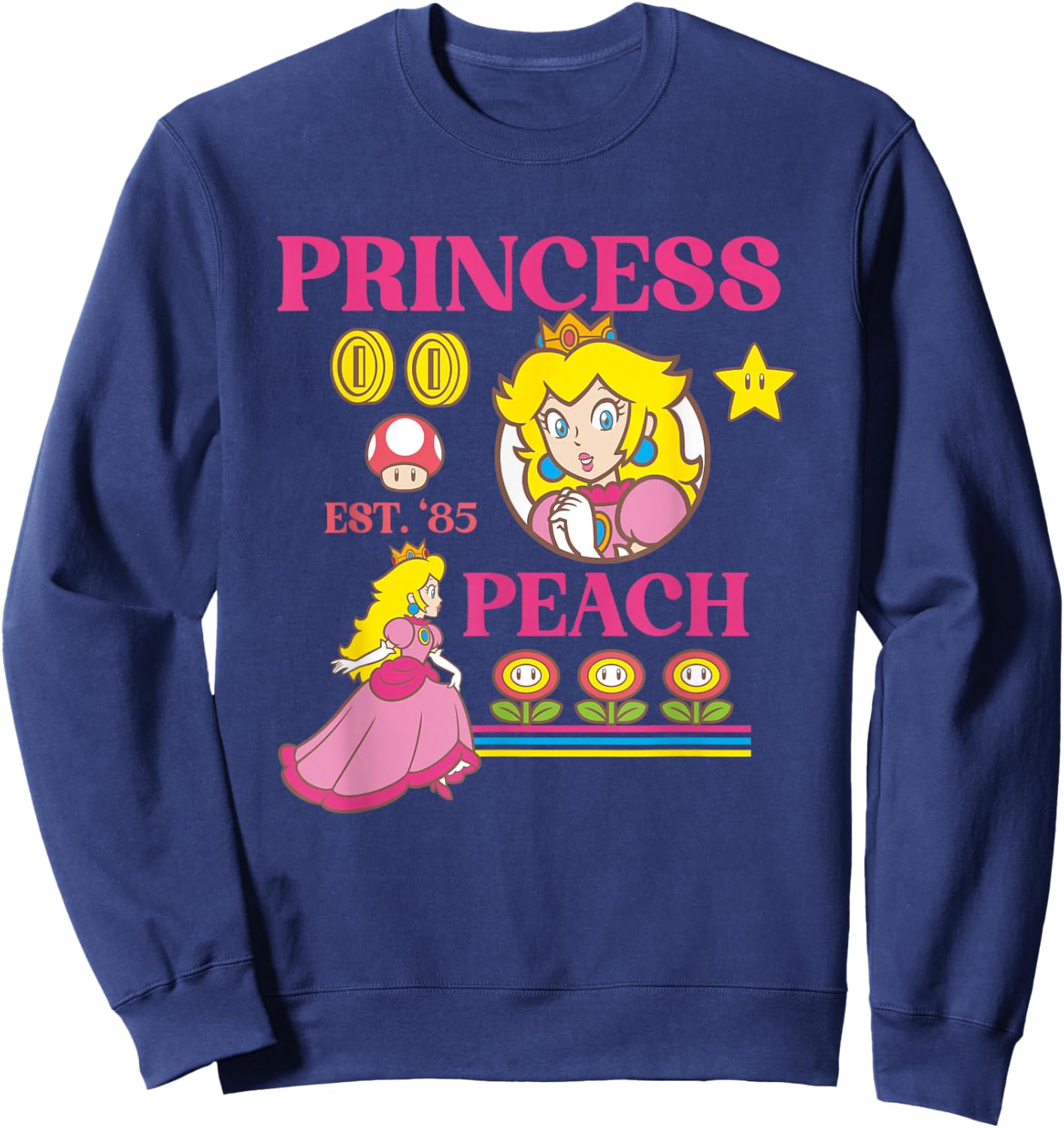 Super Mario Bros Fire Flower Princess Peach Power Up Sweatshirt - Sweatshirt | Navy
