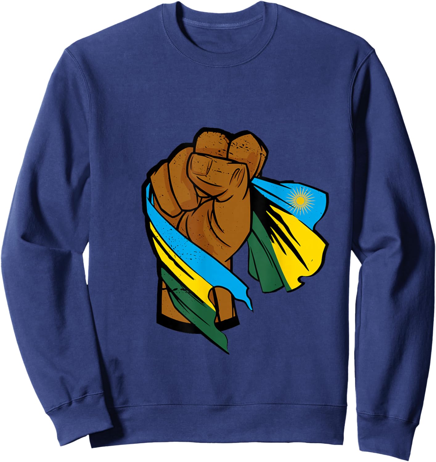 Rwanda Flag Rwandan Roots Rwandan Pride Power Handfist Sweatshirt - Sweatshirt | Navy