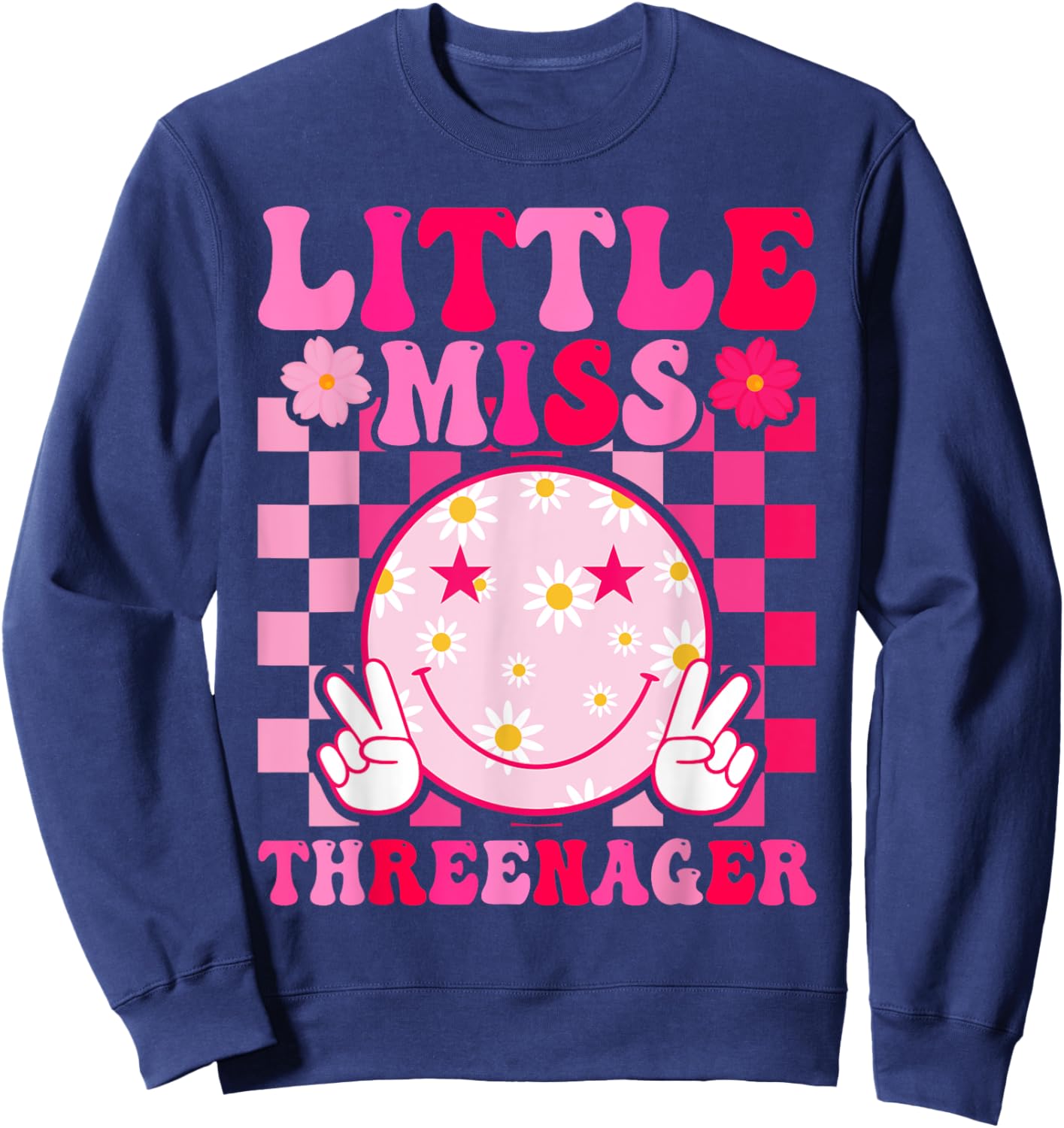 Little Miss Threenager 3rd Birthday Girl Outfit Retro Flower Sweatshirt - Sweatshirt | Navy