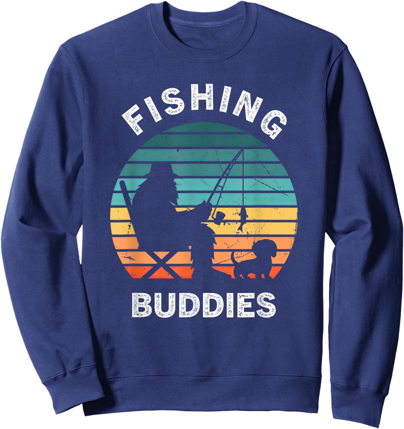 Dachshund Bigfoot Sasquatch Fishing Retro Vintage Style Dog Sweatshirt - Sweatshirt | Navy