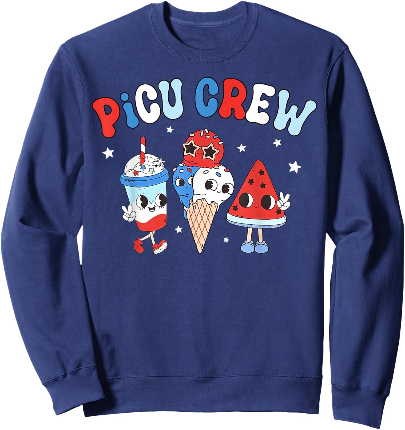 PICU Crew Pediatric Nurse Appreciation Patriotic 4th Of July Men Sweatshirt - Sweatshirt | Navy