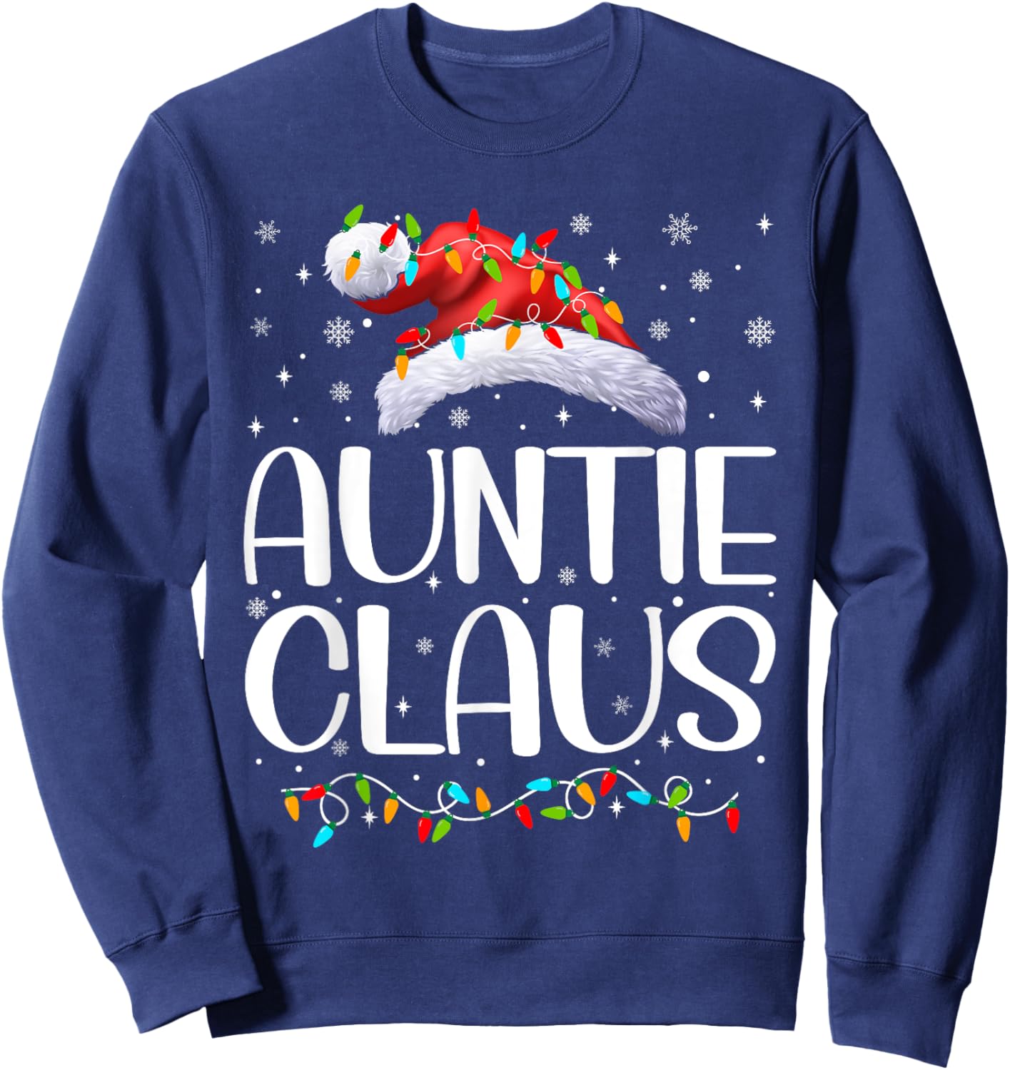 Auntie Claus Xmas Lights Christmas Pajama Matching Family Sweatshirt - Sweatshirt | Navy