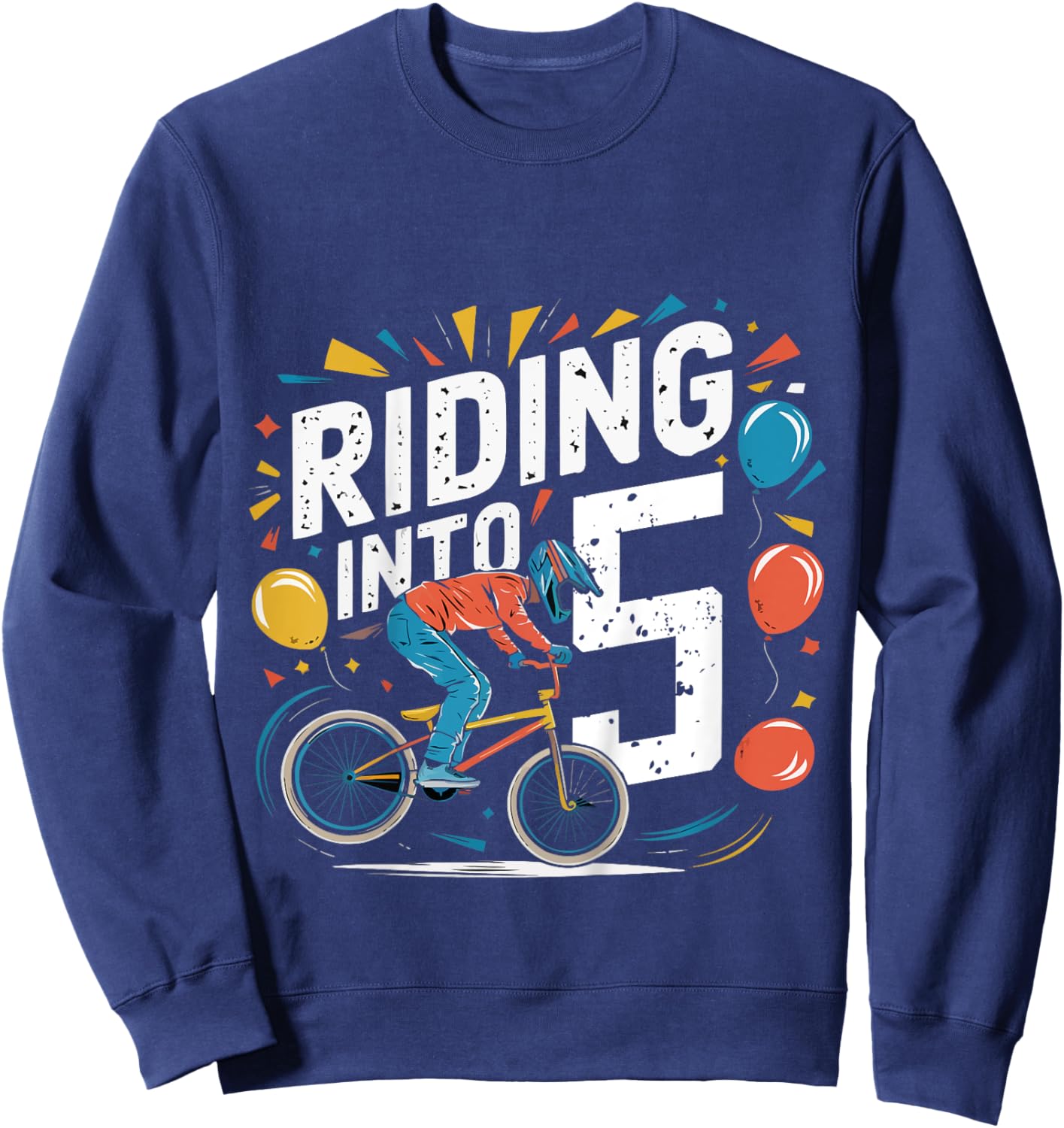Kids Funny 5 Year 5th Birthday Old Three BMX Bike racing bicycle Sweatshirt - Sweatshirt | Navy