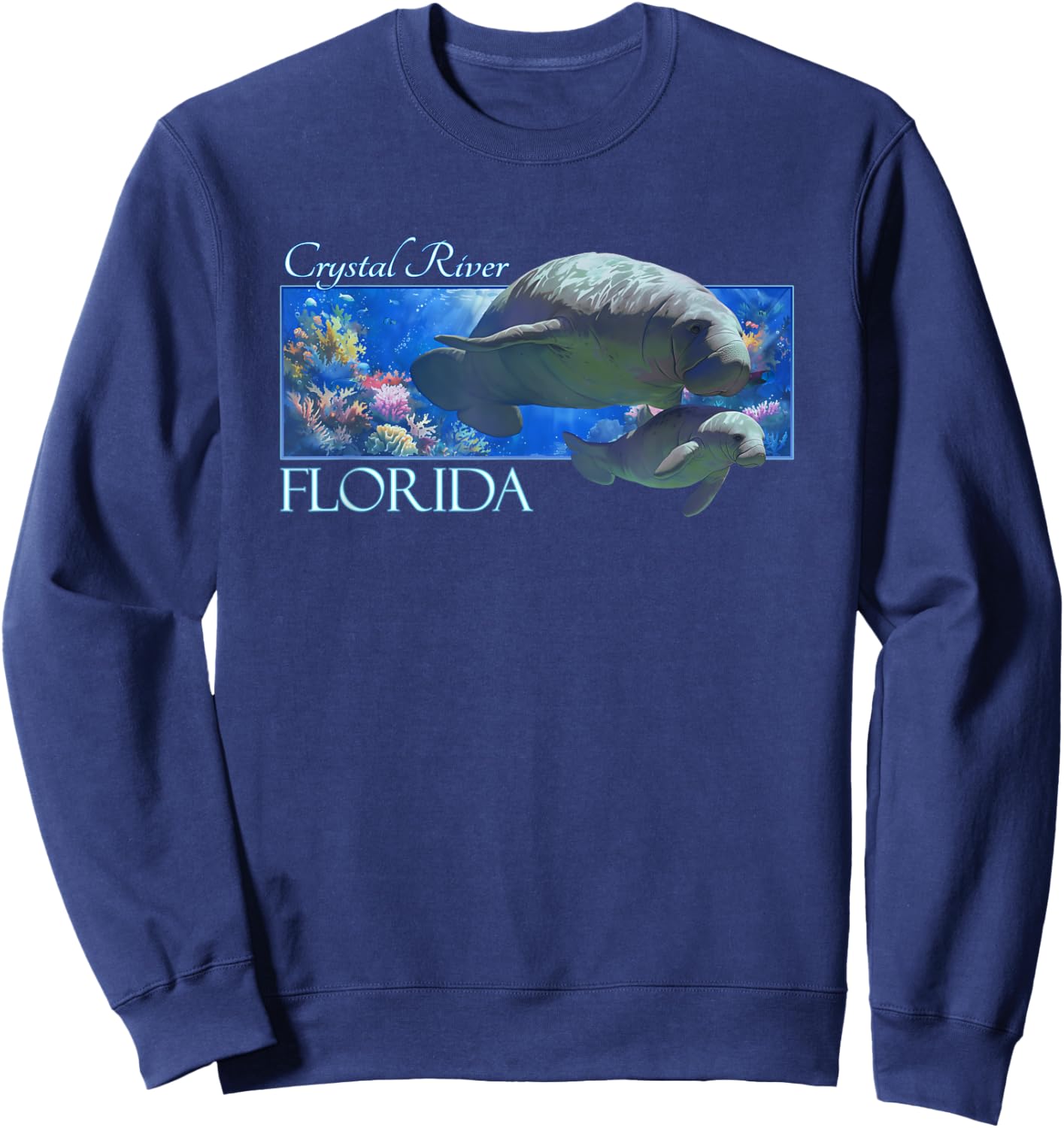 Crystal River Florida Vacation Cute Manatees Sea Cow Sweatshirt - Sweatshirt | Navy