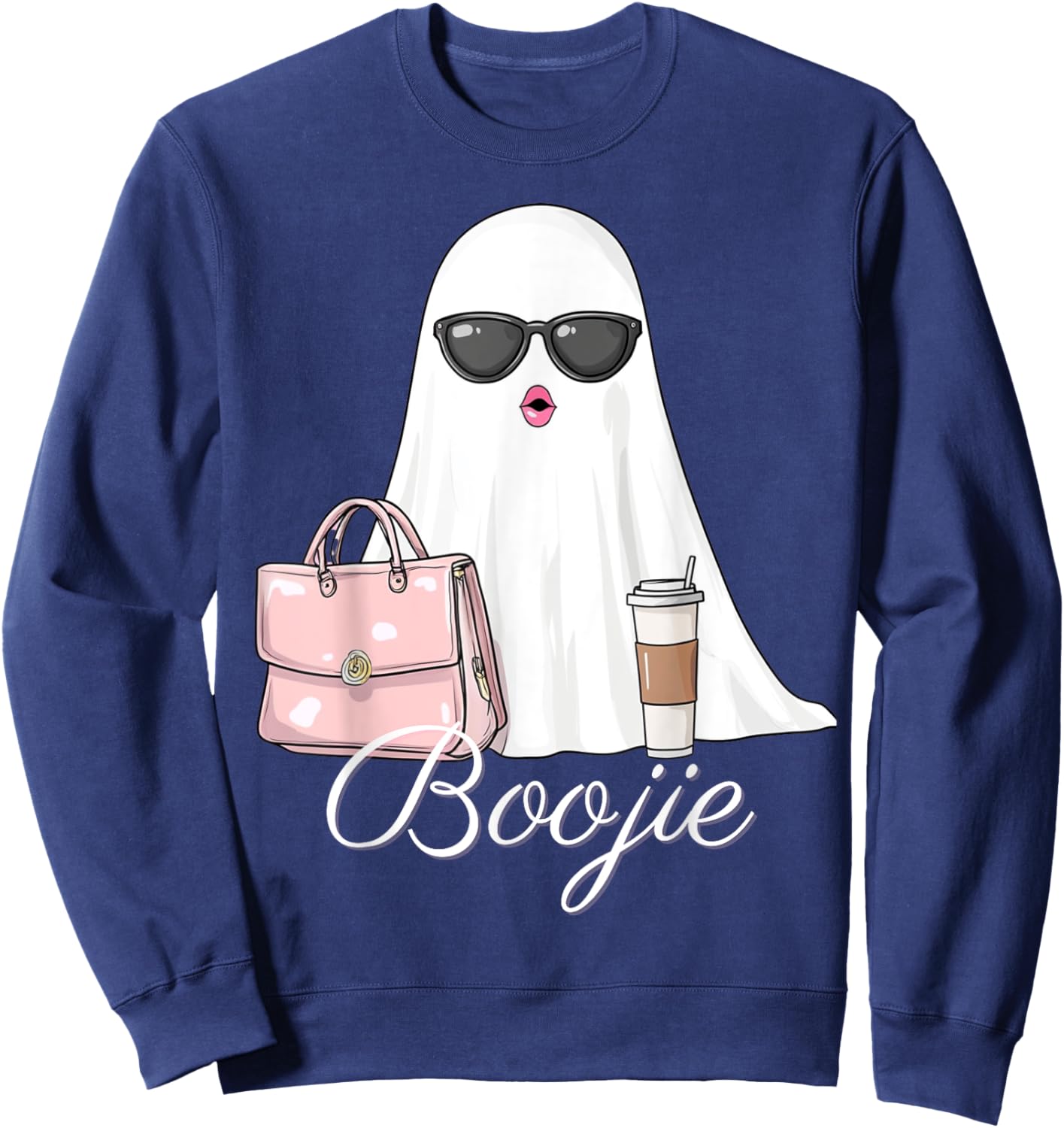 Boujee Boojie Funny Halloween Ghost with Pink Purse Lipstick Sweatshirt - Sweatshirt | Navy