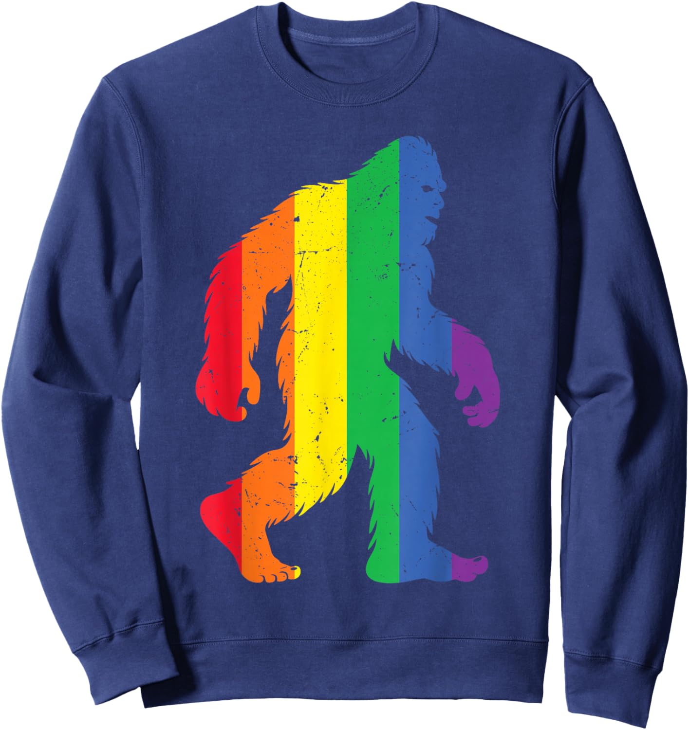 LGBTQ Flag Bigfoot Funny Gay Pride Month Sasquatch Rainbow Sweatshirt - Sweatshirt | Navy