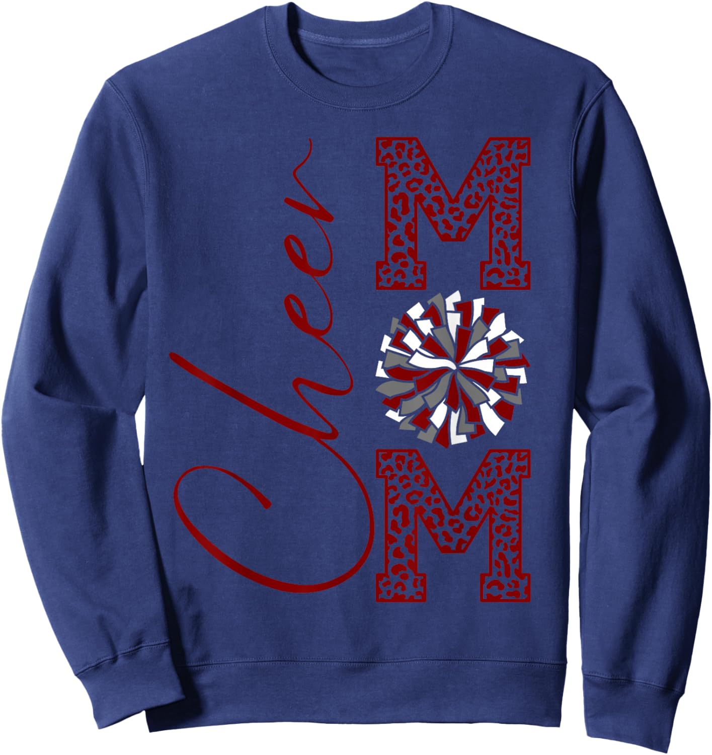 Cheer Mom | Burgandy Gray White Maroon Silver Leopard Print Sweatshirt - Sweatshirt | Navy