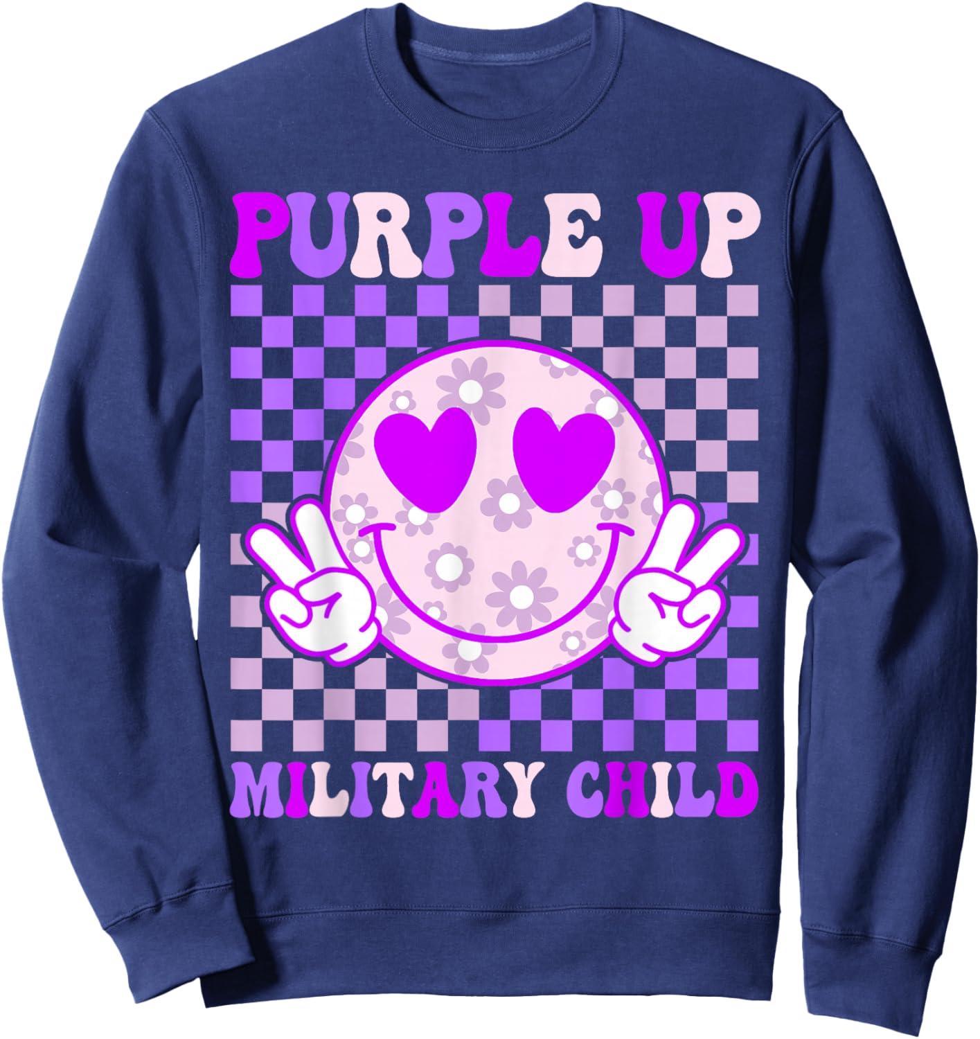Groovy Purple Up For Military Kids Military Child Month Sweatshirt - Sweatshirt | Navy