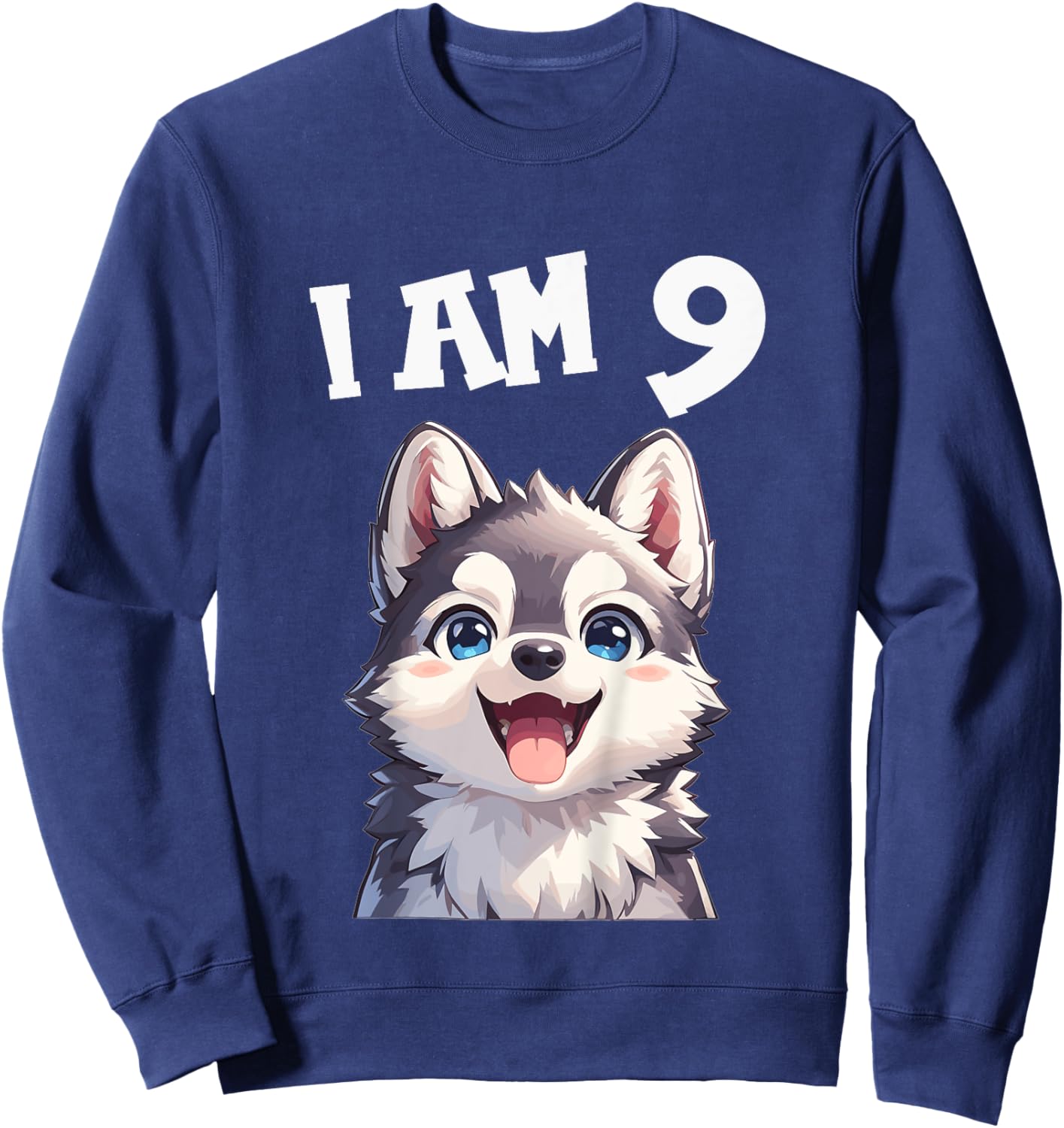 Kids 9 Years old 9th birthday Husky Dogs Husky Dog Sweatshirt - Sweatshirt | Navy