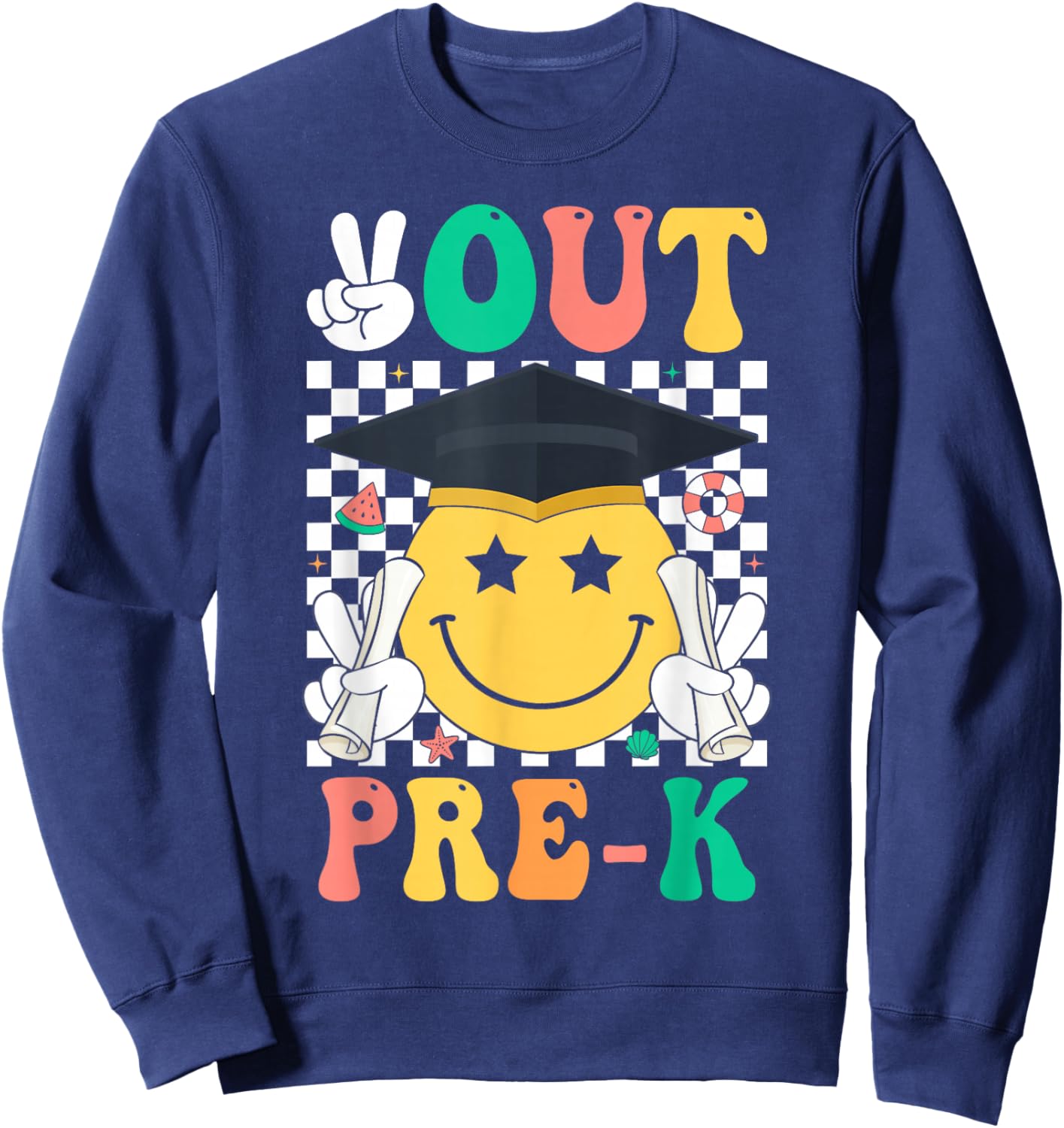 Peace Out Pre-K PreK Graduation Retro Last Day of School Sweatshirt - Sweatshirt | Navy