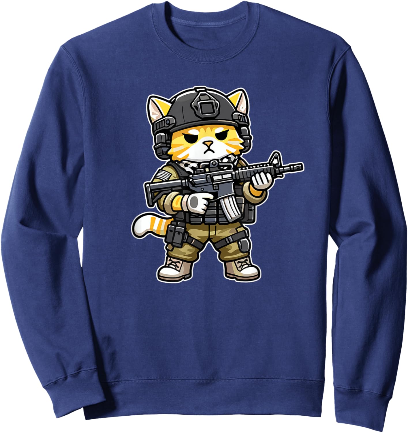 Tactical Tabby Cat Military Animal Veteran Men Women Sweatshirt - Sweatshirt | Navy