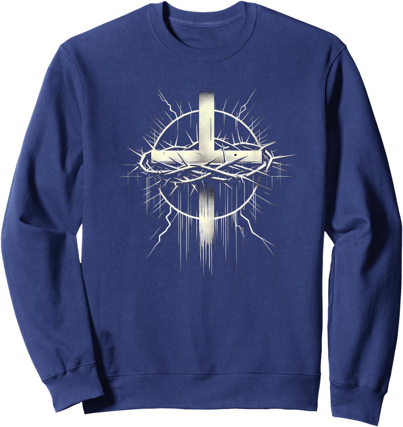 Christian Cross Punk Art Style Crown of thorns distressed Sweatshirt - Sweatshirt | Navy