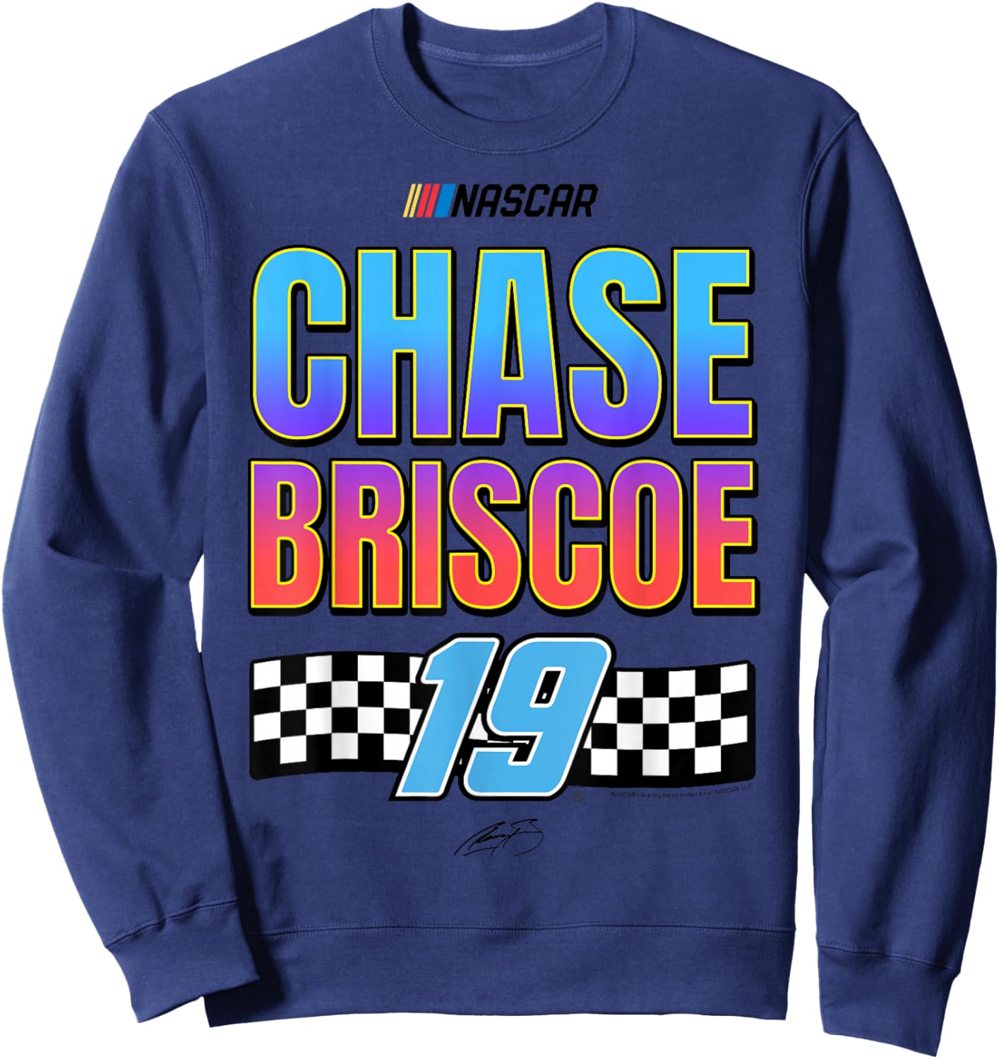 NASCAR Chase Briscoe No 19 Checkered Flag Gradient Signature Sweatshirt - Sweatshirt | Navy