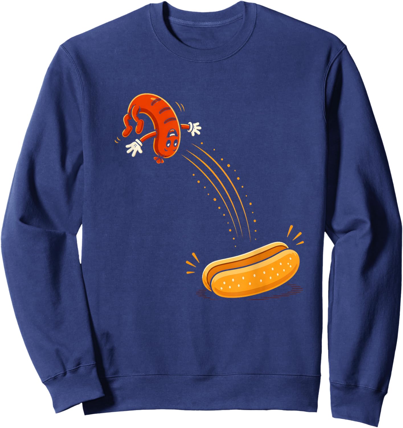 Hot Dog Flip Into Bun Cartoon BBQ Grill Funny Sweatshirt - Sweatshirt | Navy