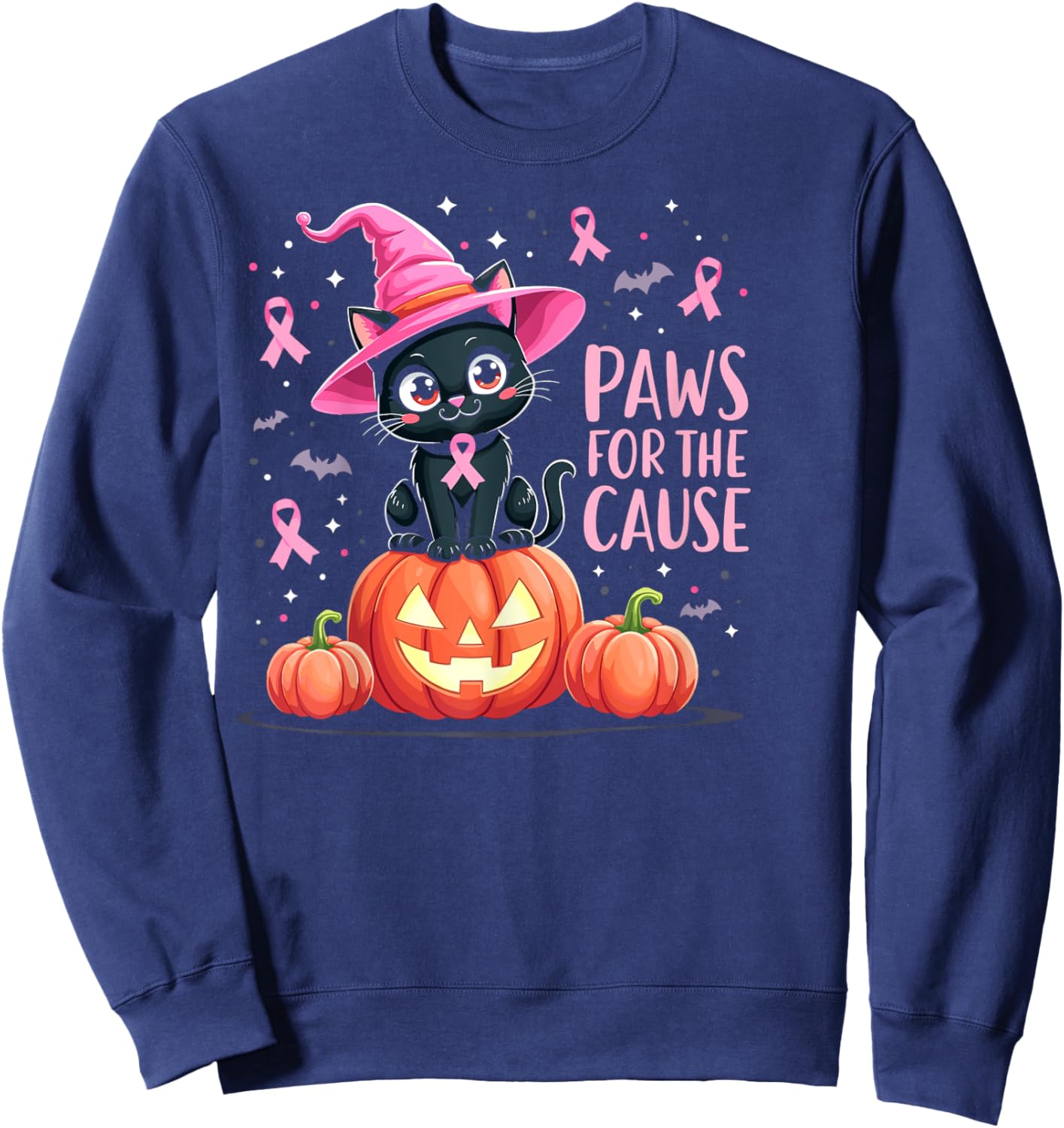 Paws For The Cause Breast Cancer Awareness Halloween Black Sweatshirt - Sweatshirt | Navy