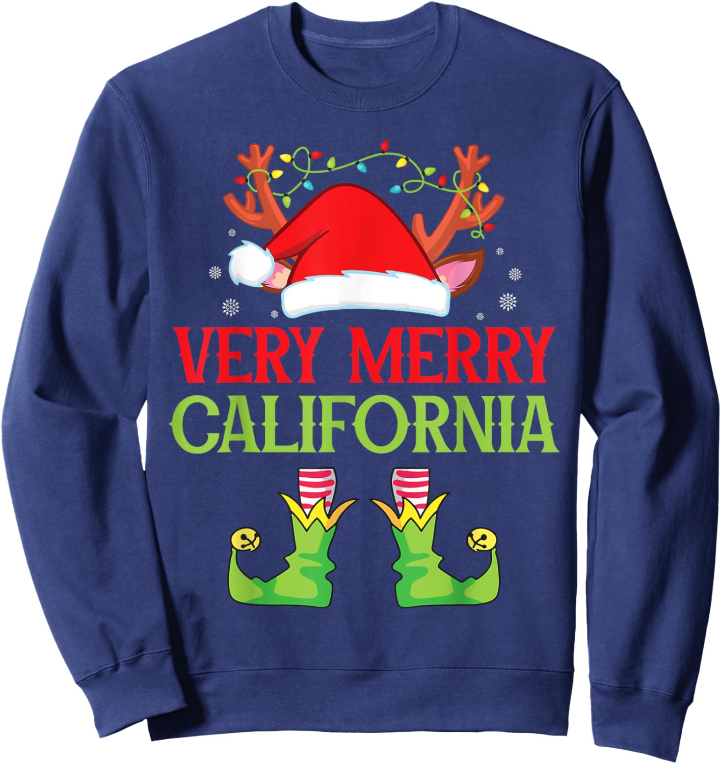 Festive Christmas Elf & Santa Claus Very Merry in CALIFORNIA Sweatshirt - Sweatshirt | Navy
