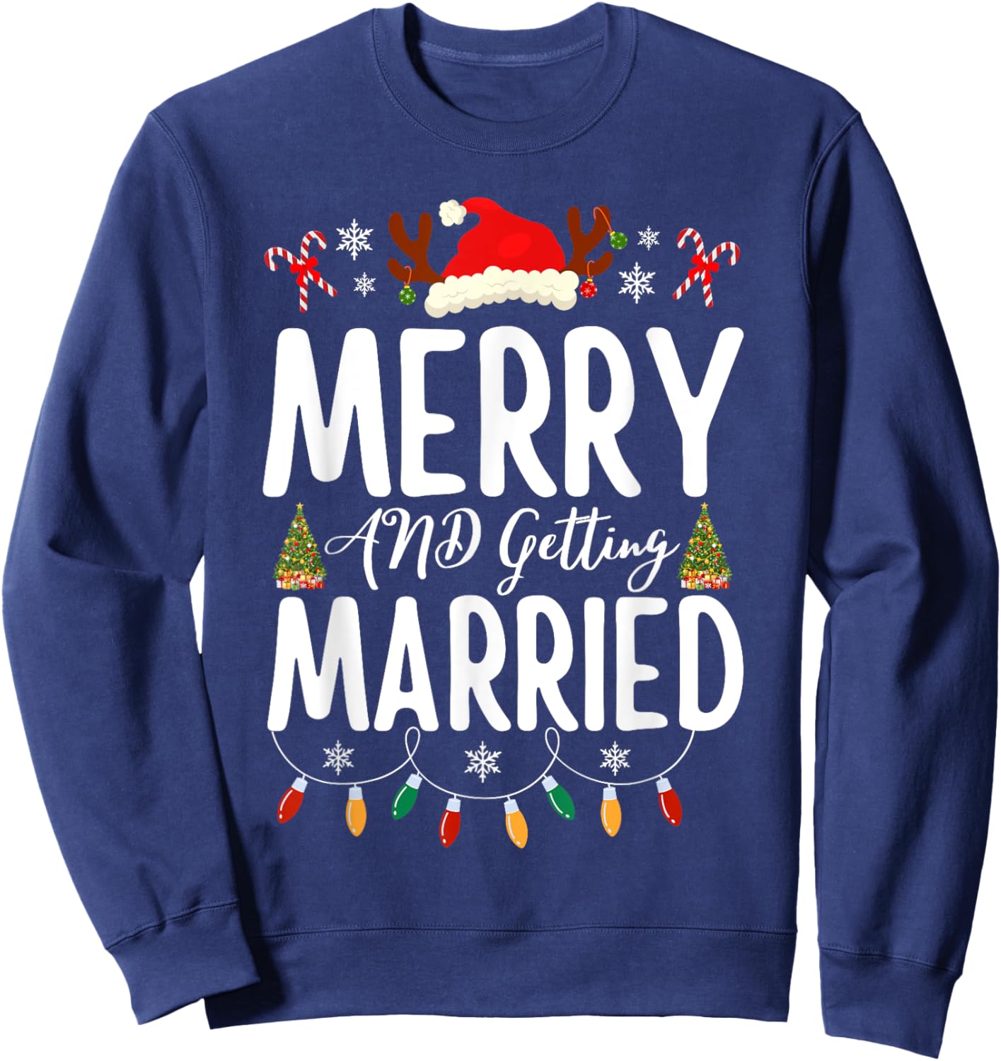 Merry and Getting Married Couples Christmas Pjs Pajamas Sweatshirt - Sweatshirt | Navy