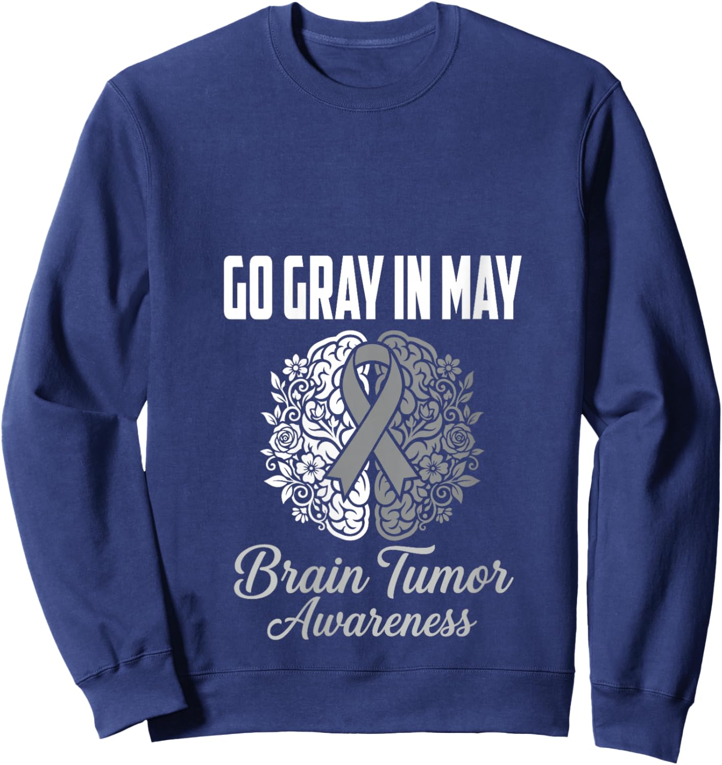 Women's Go Gray in May Brain Tumor Awareness Brain Cancer V-Neck Sweatshirt - Sweatshirt | Navy