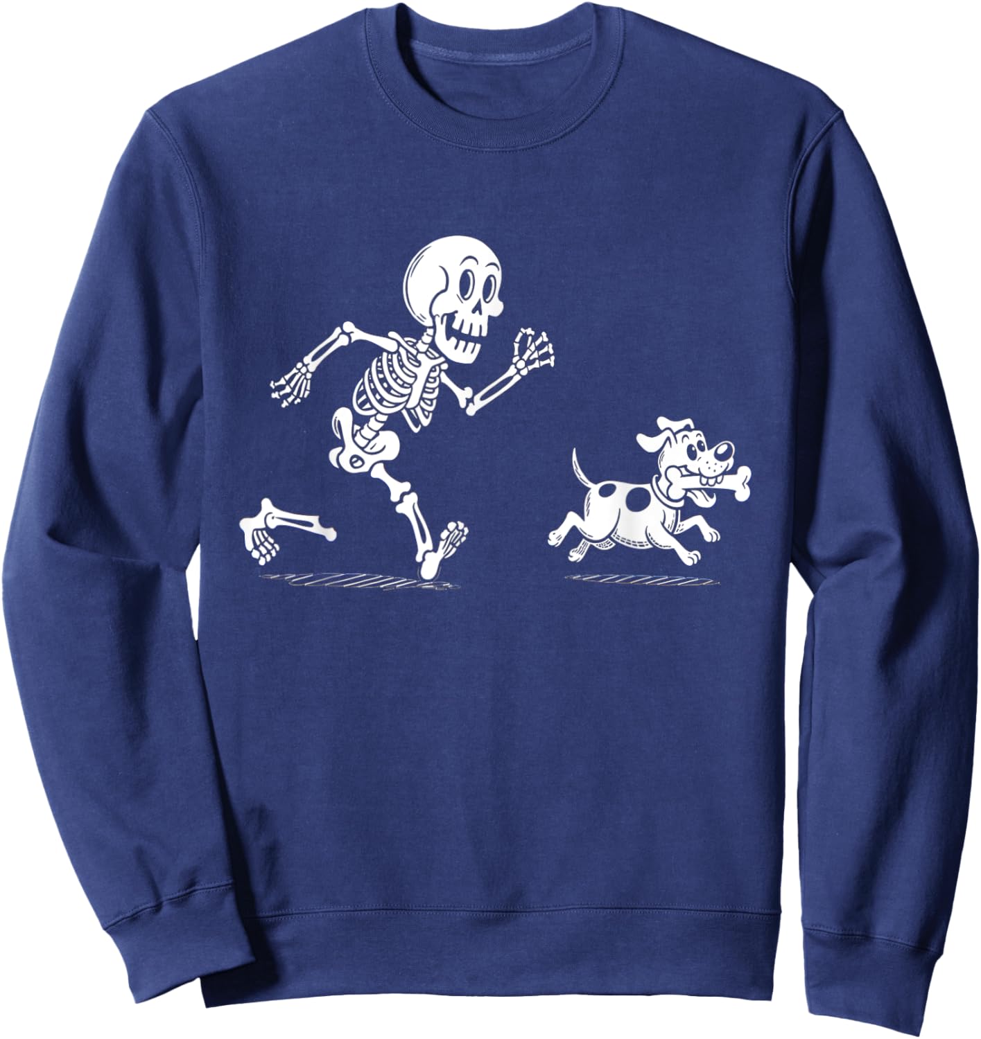 Halloween Dog, Funny Skeleton, Skeleton Chasing Dog Sweatshirt - Sweatshirt | Navy