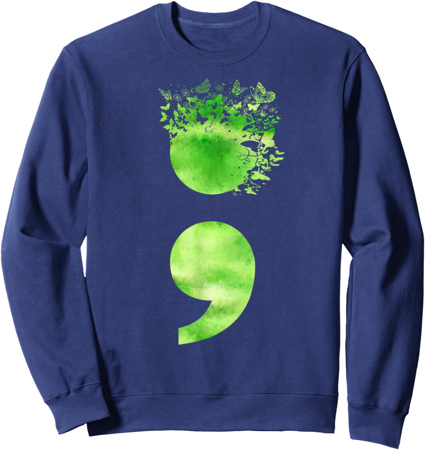 Semicolon Butterfly Retro Mental Health Matters Awareness Sweatshirt - Sweatshirt | Navy