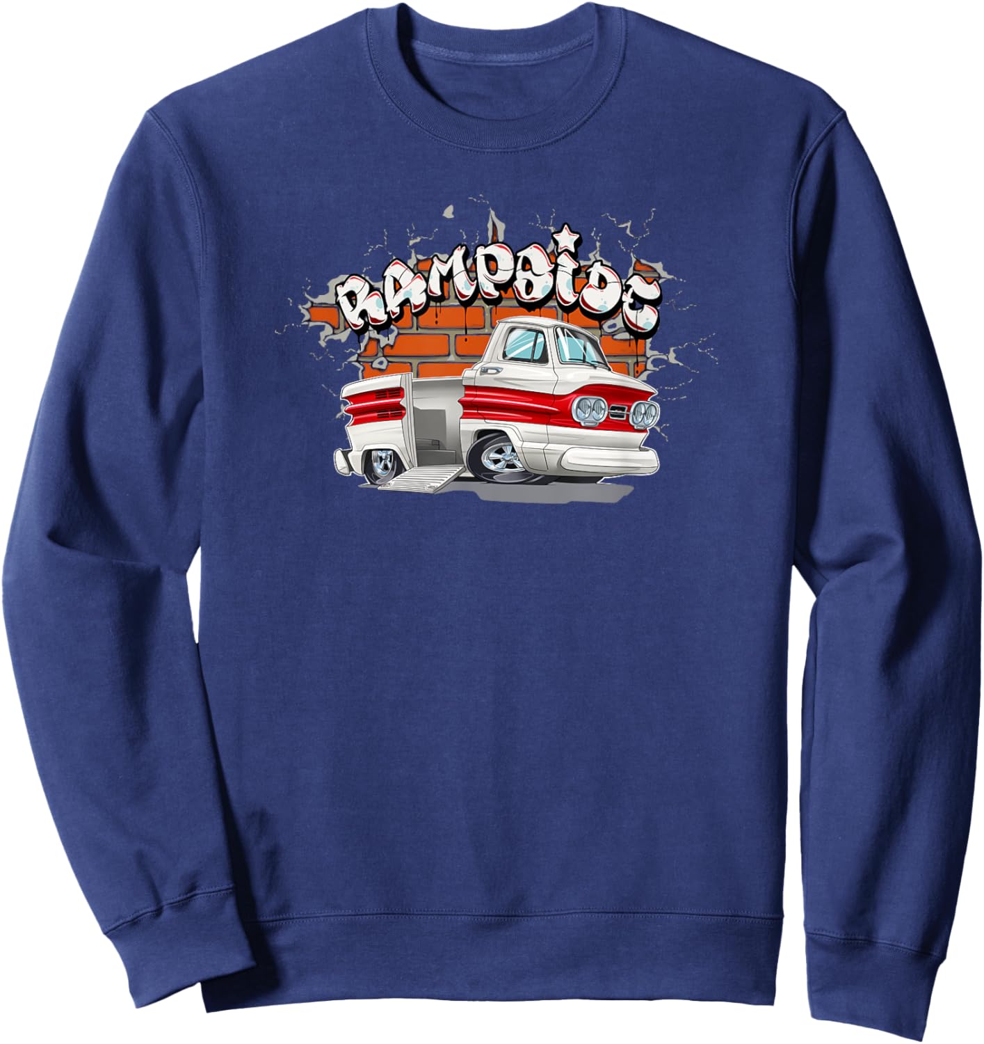 Corvair Rampside Pickup Truck Cartoon Graffiti Brick Wall Sweatshirt - Sweatshirt | Navy