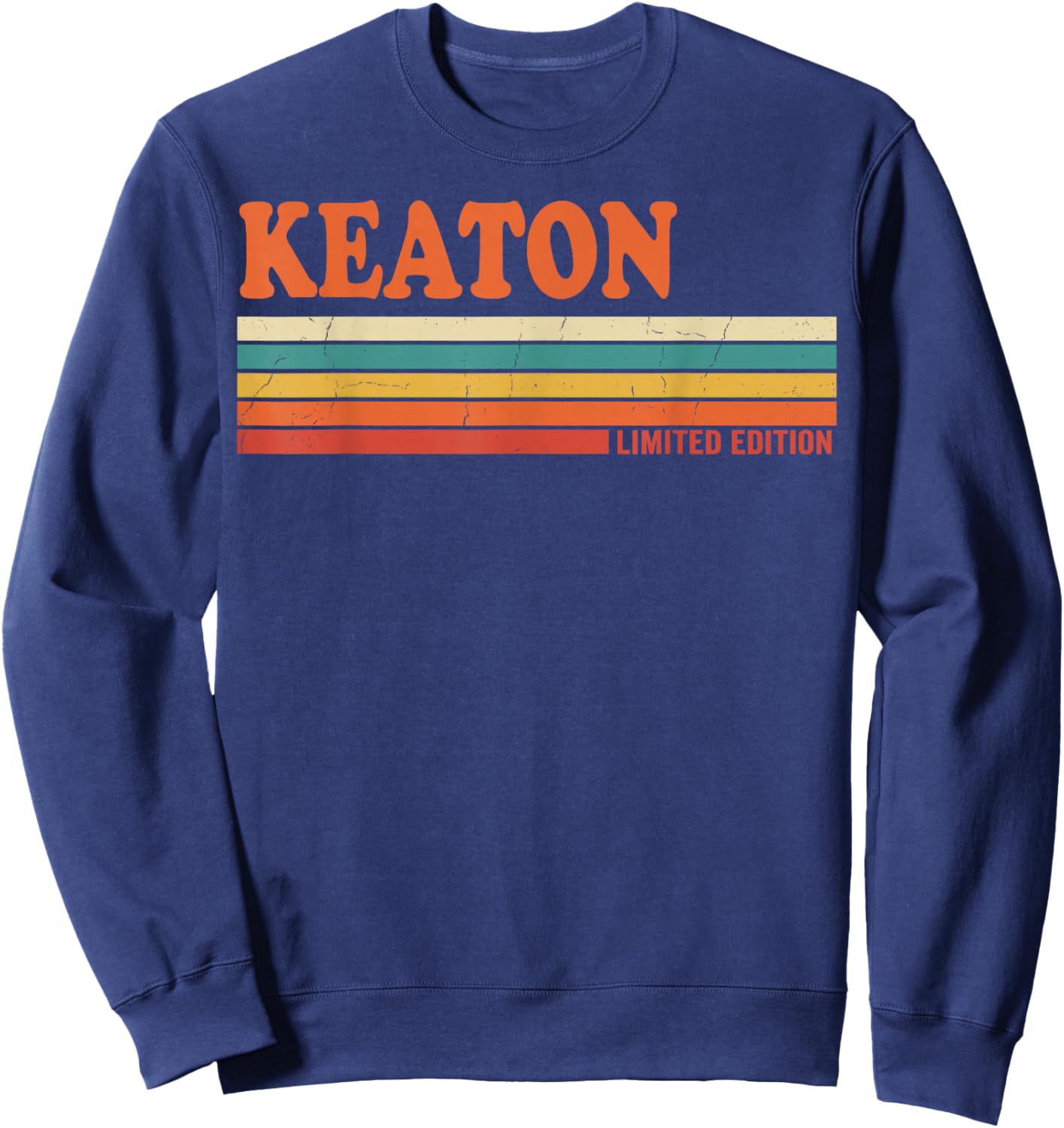 Keaton Retro Personalized First Name Vintage Stripes Sweatshirt - Sweatshirt | Navy