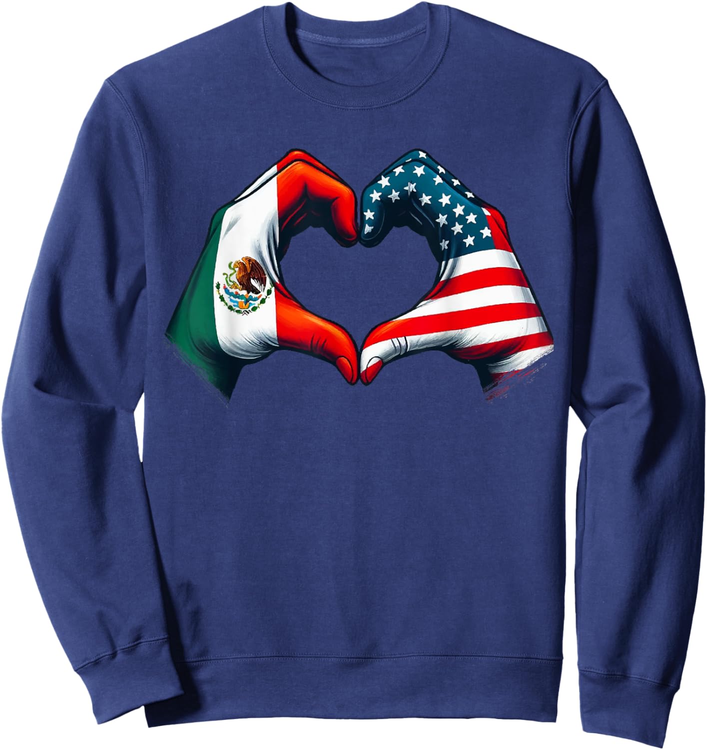 Vintage Mexican American Flag Heart Hands Love Mexico USA Sweatshirt - Sweatshirt | Navy