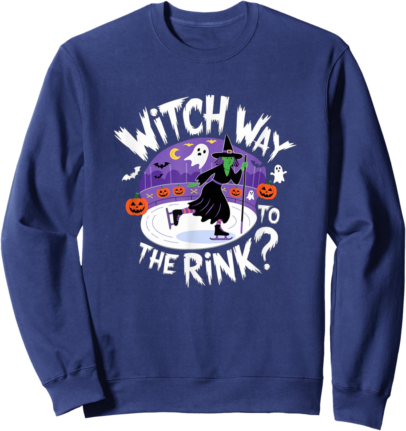 Witch Way to The Rink Funny Spooky Halloween Ice skating Sweatshirt - Sweatshirt | Navy