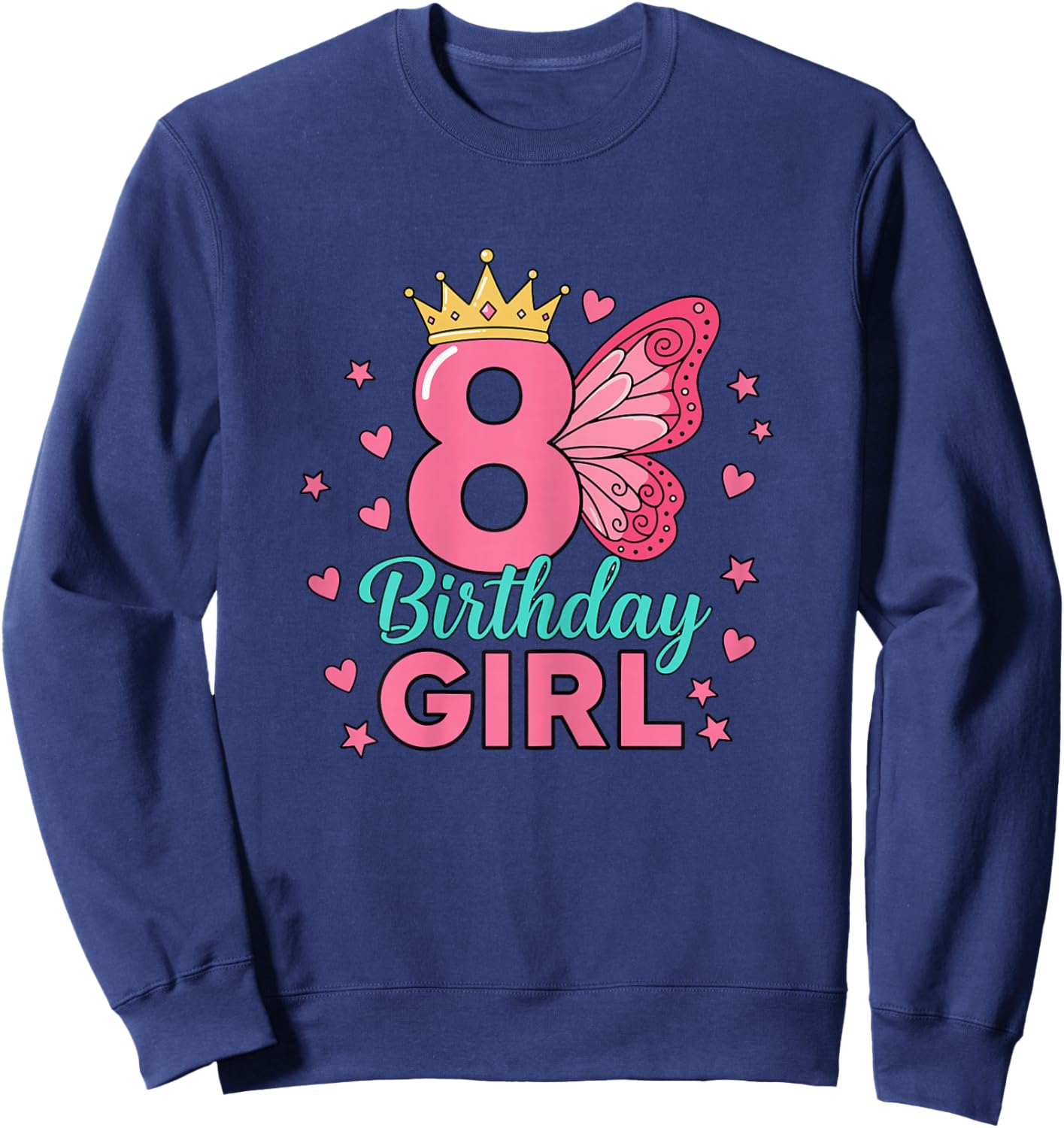 Fairy Wings Butterfly 8th Birthday Girl Princess Sweatshirt - Sweatshirt | Navy