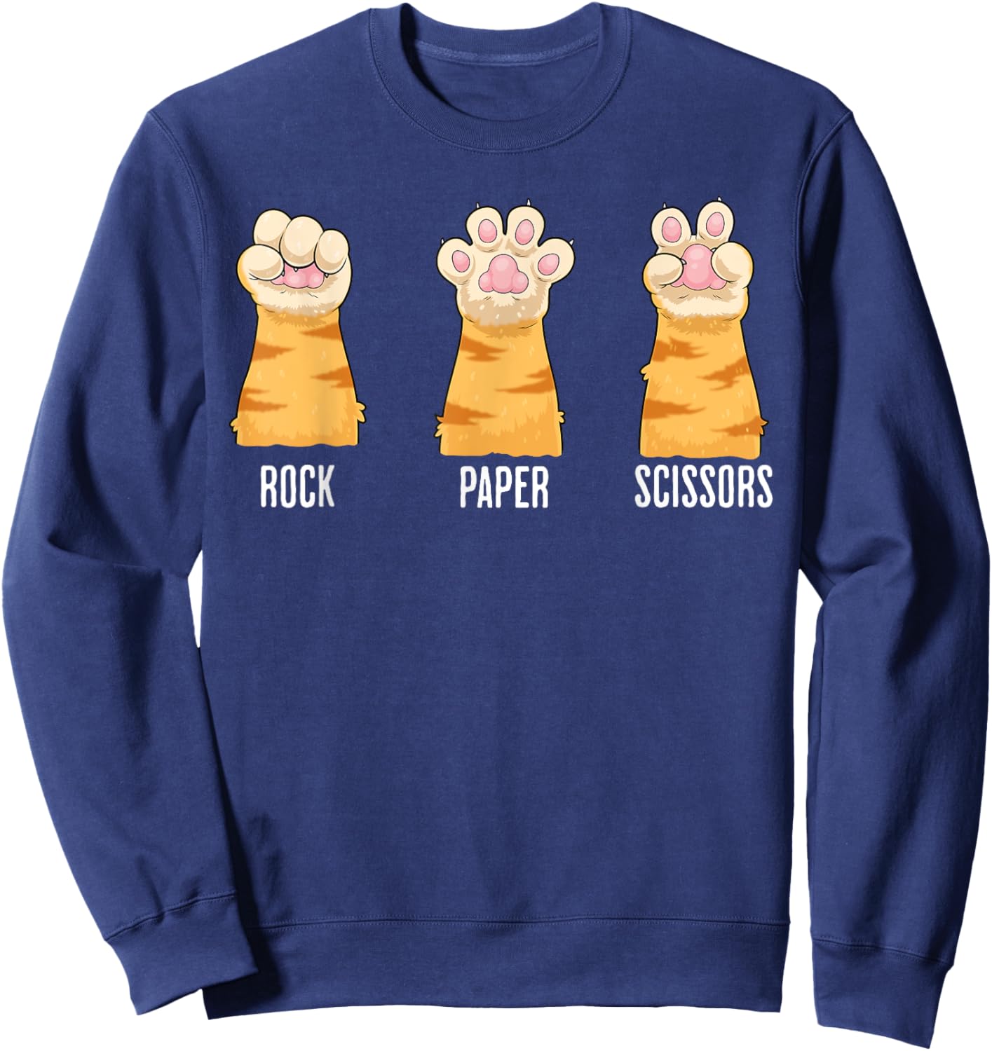 Rock Paper Scissors Cat Paws Funny Hand Game Kitten Cat Paw Men Women Kids Sweatshirt - Sweatshirt | Navy