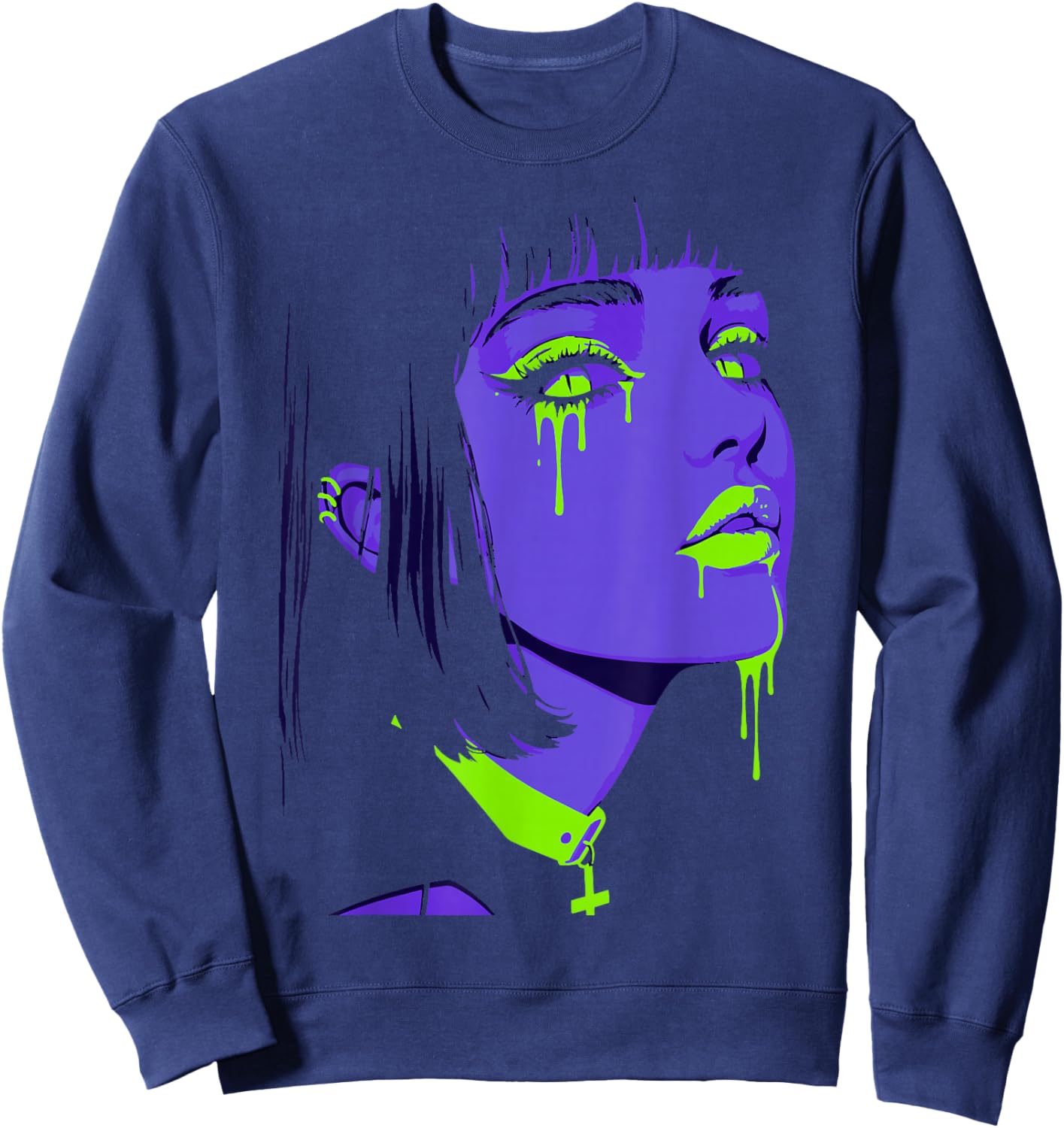 Cybergoth Cybercore Grunge Punk Goth Girl Alt Anime Manga Sweatshirt - Sweatshirt | Navy