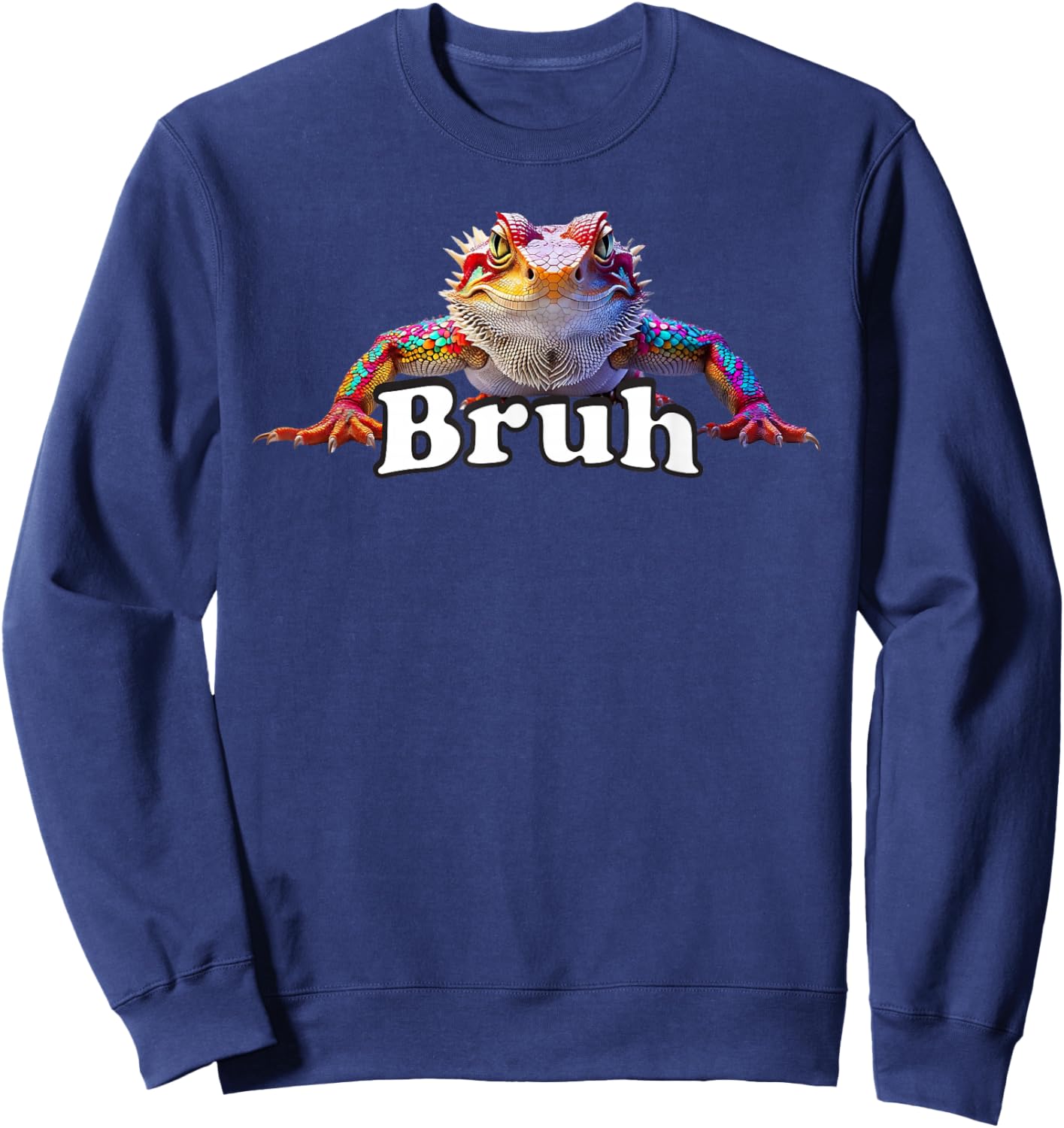 Vibrant Bearded Dragon Meme Design Featuring “Bruh” Sweatshirt - Sweatshirt | Navy