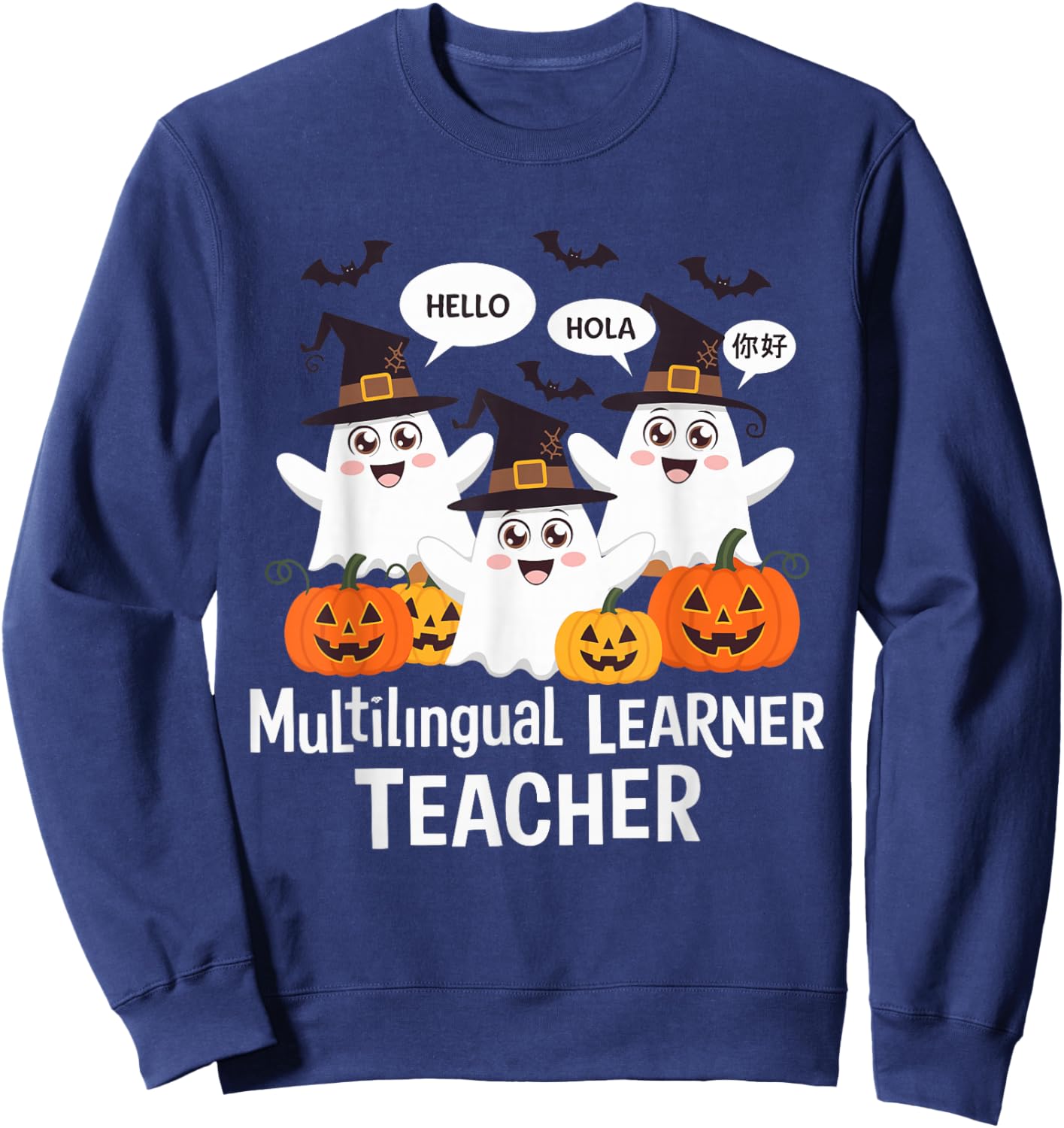 Multilingual Learner Teacher Spooky Halloween ESL Teacher Sweatshirt - Sweatshirt | Navy