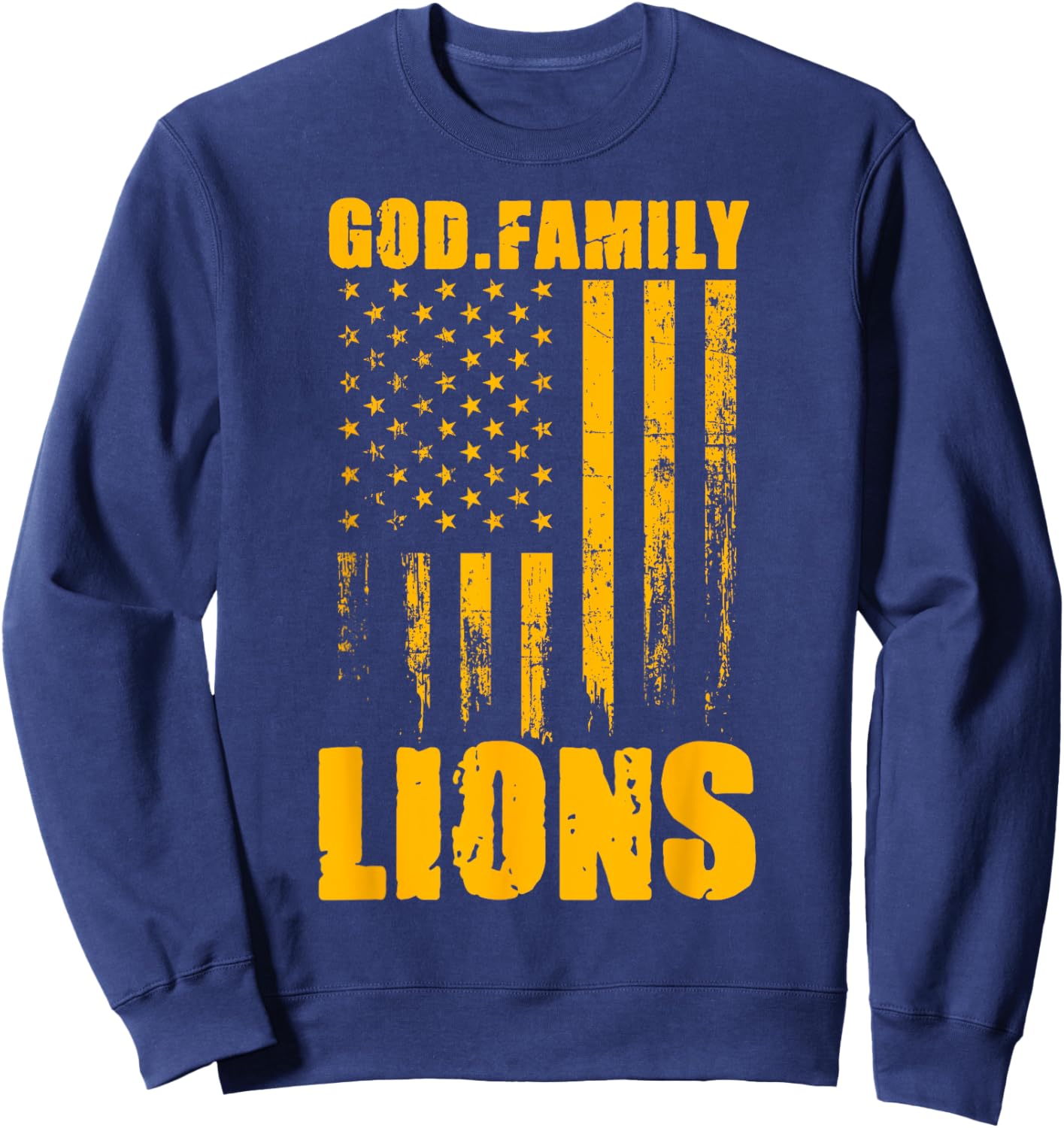 Mansfield Lions God. Family. Vintage USA Flag Sweatshirt - Sweatshirt | Navy